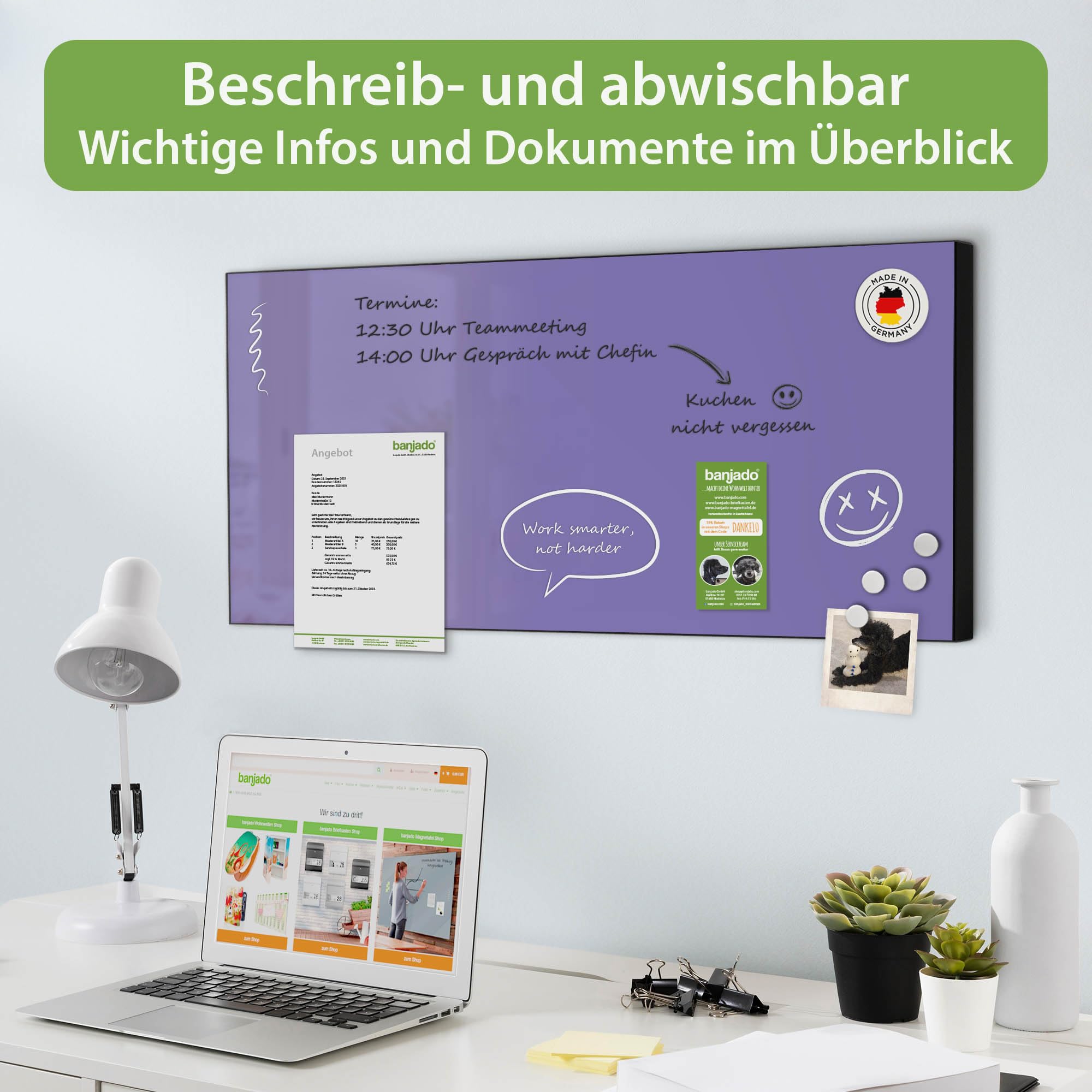 Banjado Magnettafel Metall 78x37cm Memoboard Lavendel