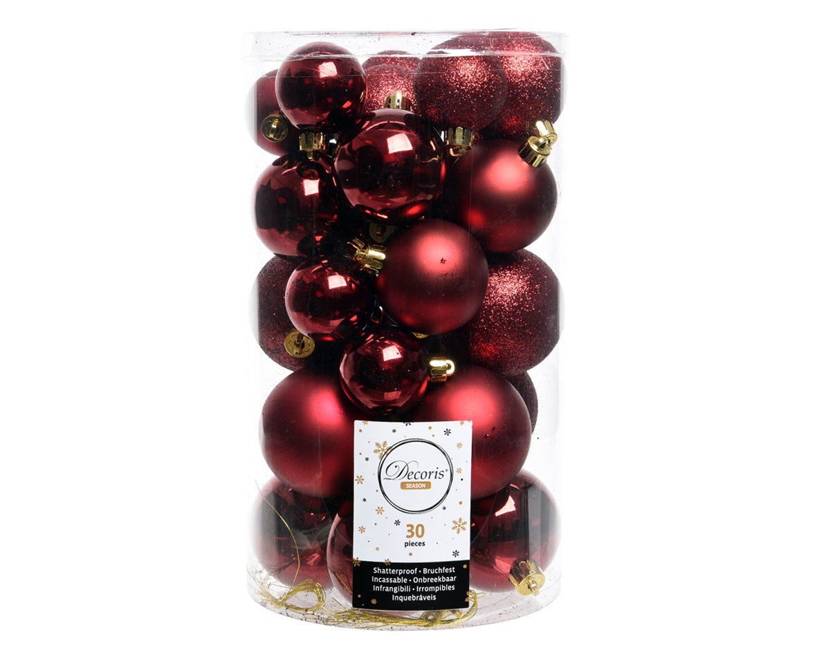 LS-LebenStil Weihnachtskugeln Rot 30er Kunststoff 4-6cm