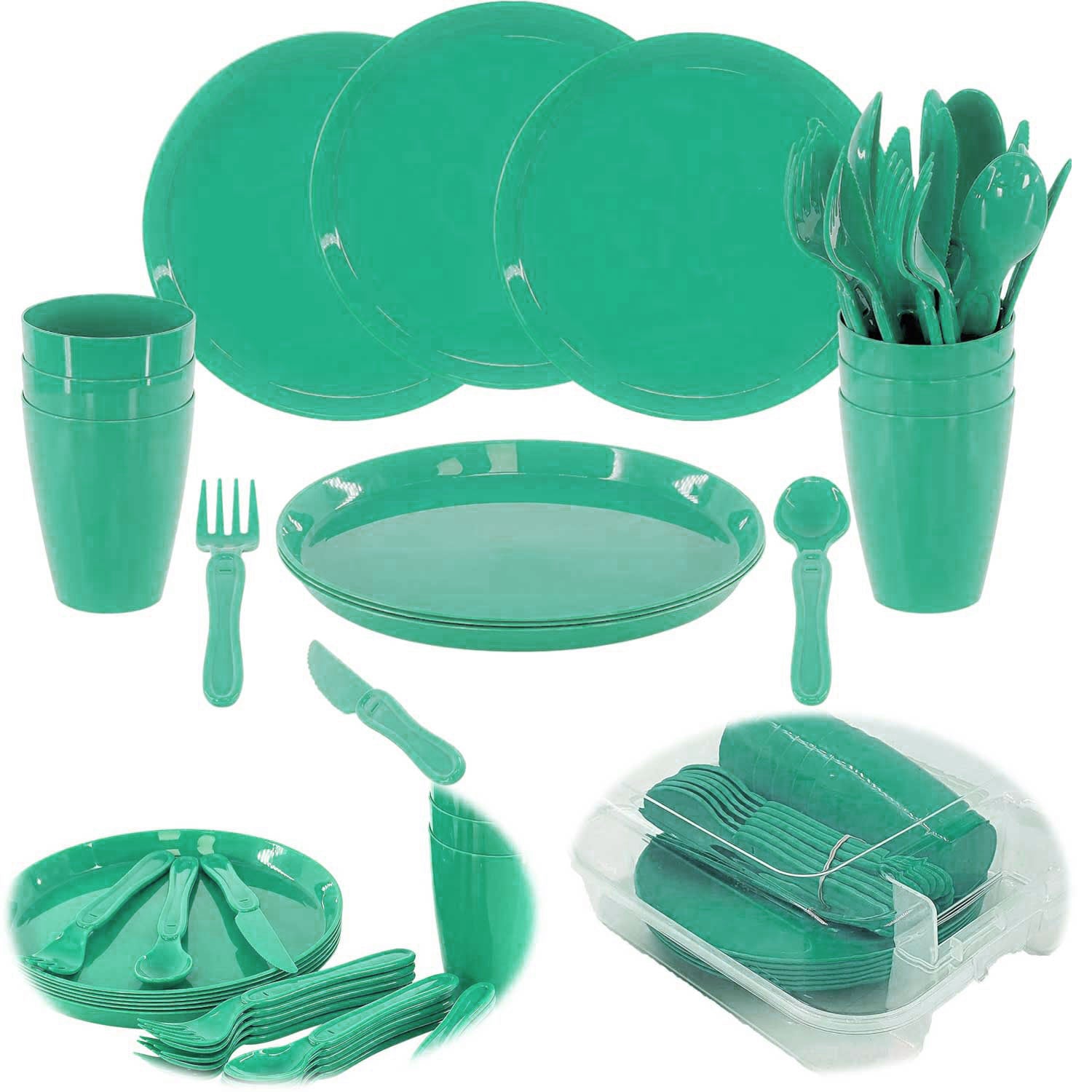 Picknick-Set 31-tlg Geschirr Grün 6 Personen Mehrweg
