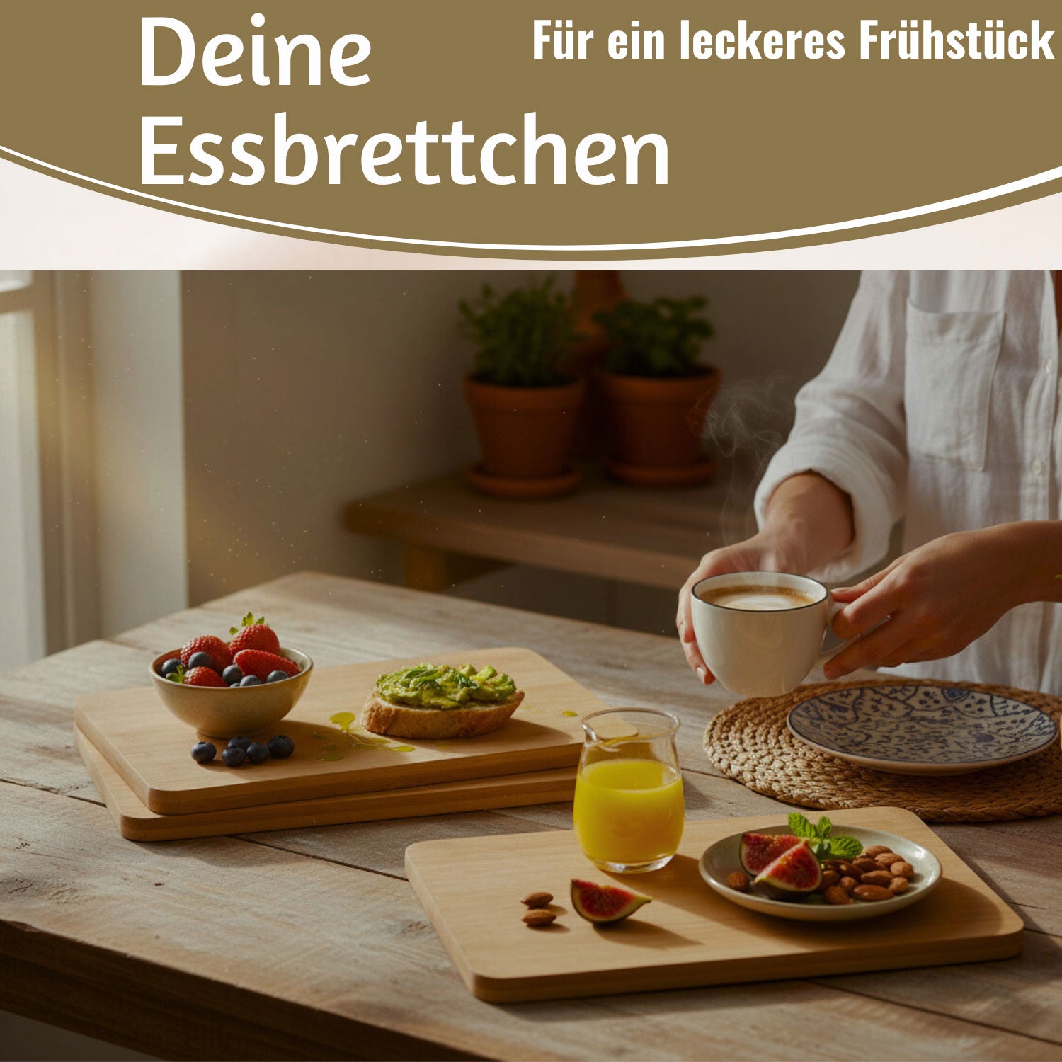 LS-LebenStil Frühstücksbrett Bambus 22x14cm 3er Set braun