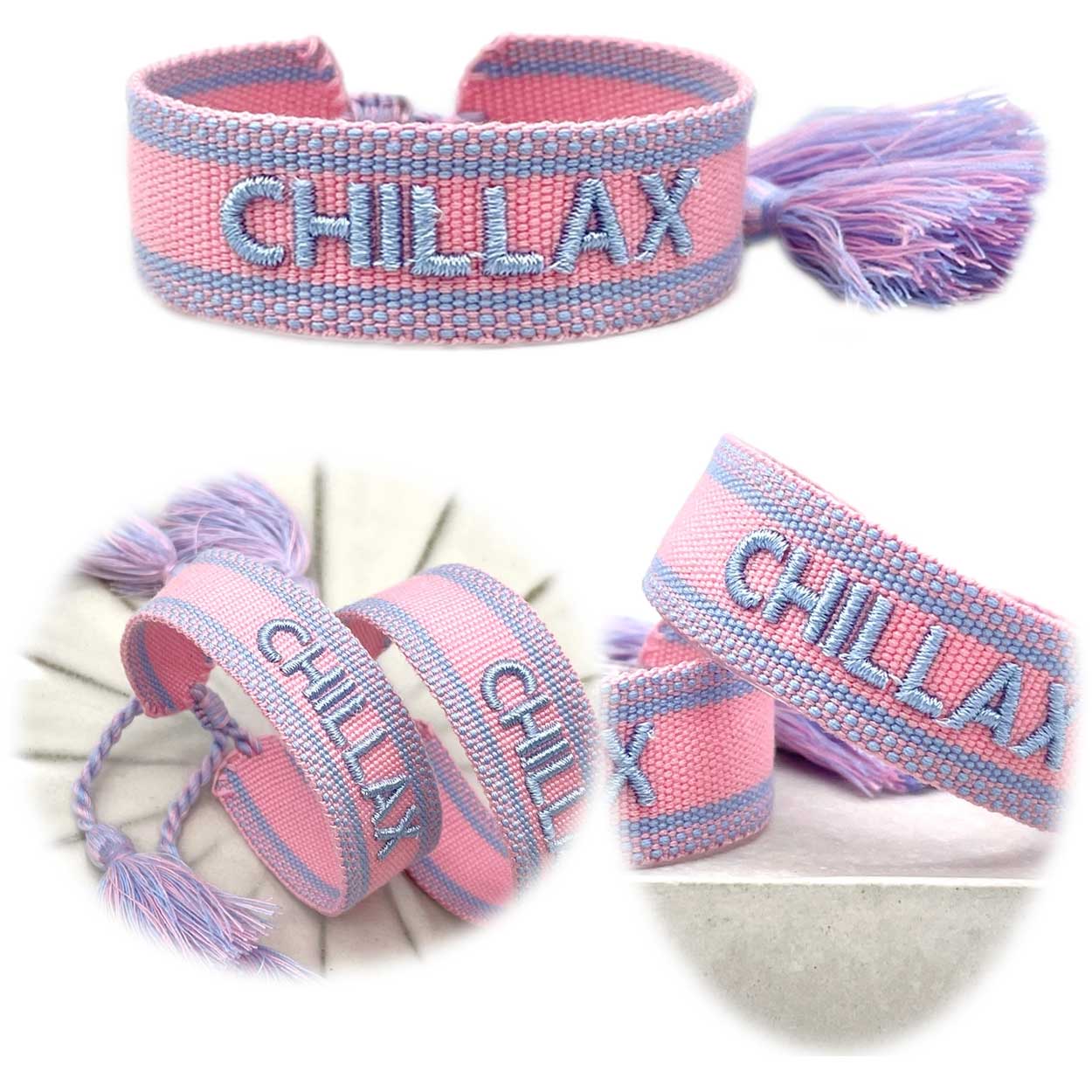 LS-LebenStil Uhren & Schmuck Chillax Webarmband Stoff rose-blau