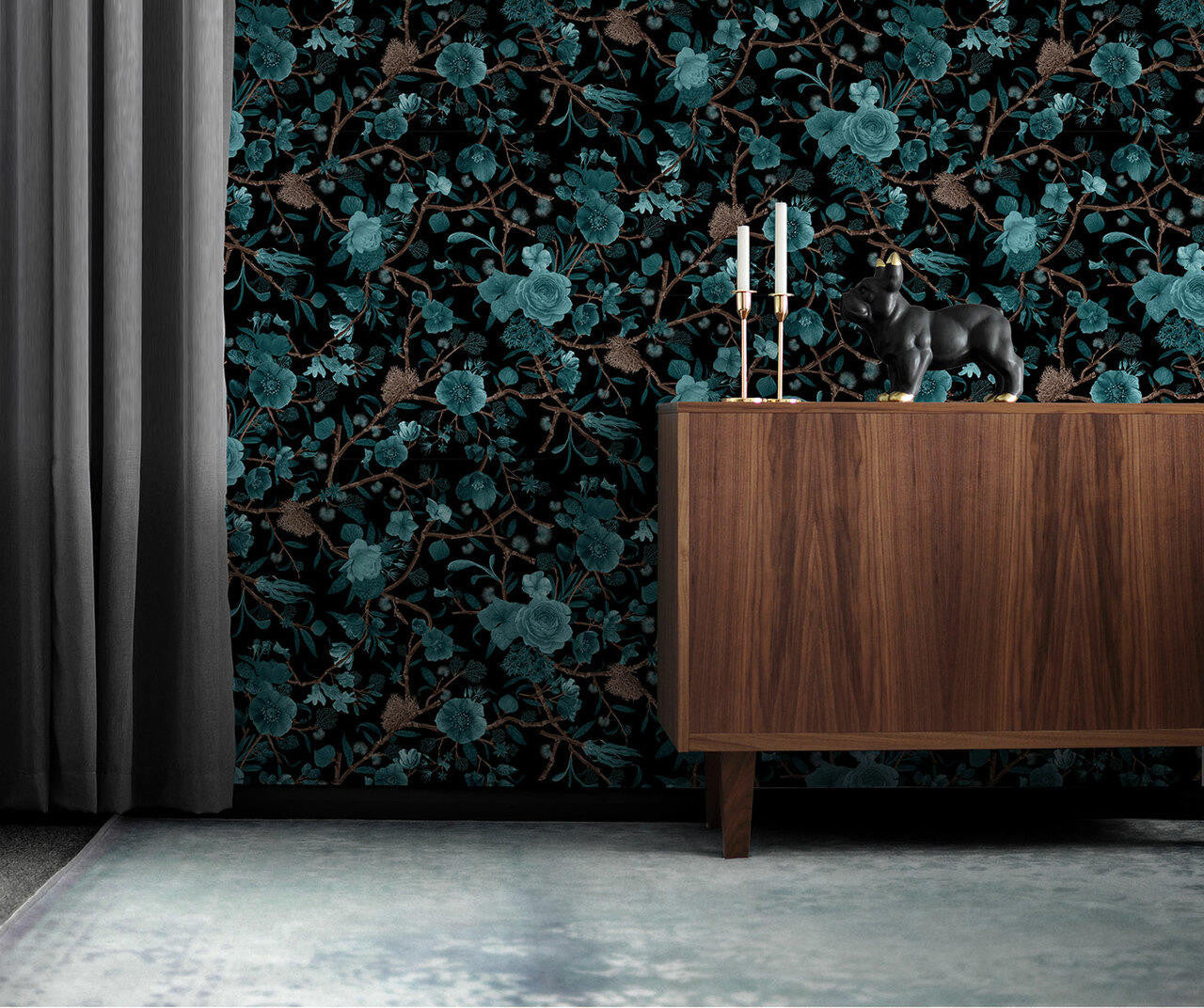 Mineheart Wallpaper Kilburn Heritage Tapete schwarz mintgrün