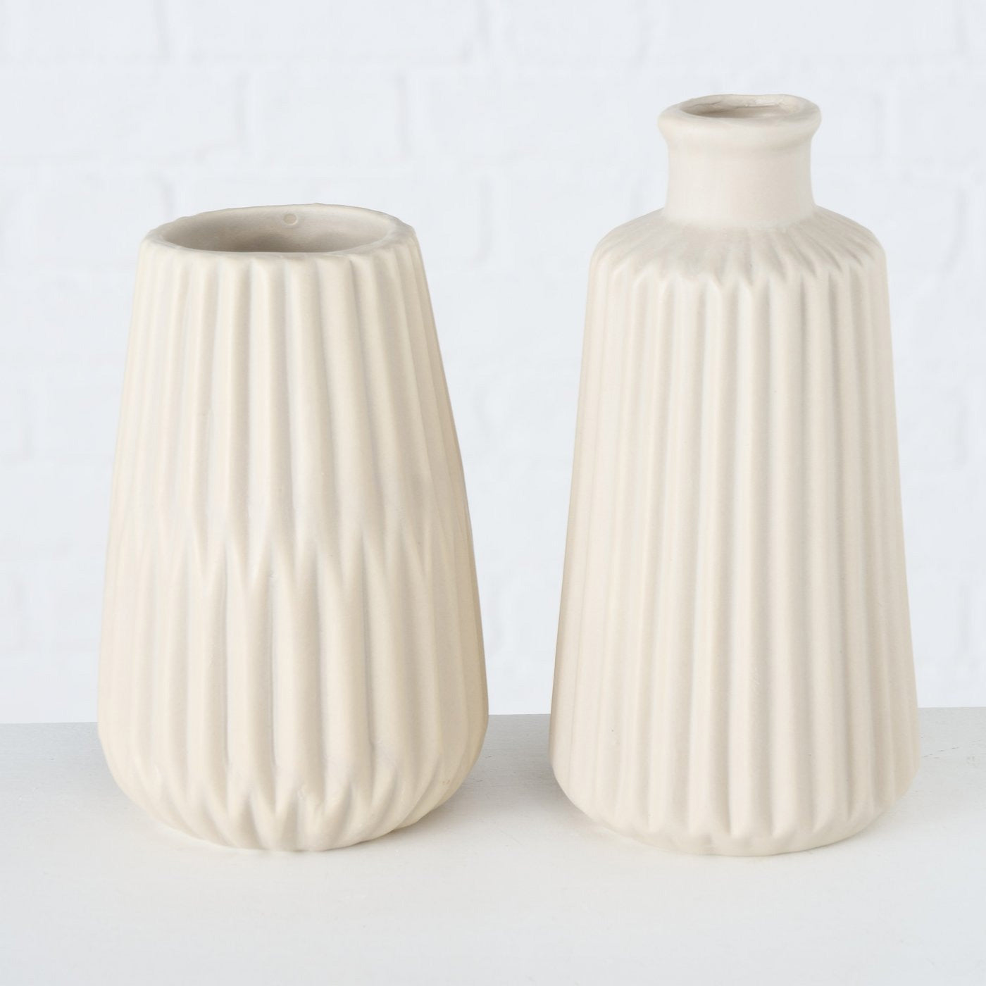 LS-LebenStil Oslo Blumenvase 2er Set Creme 18cm Keramik