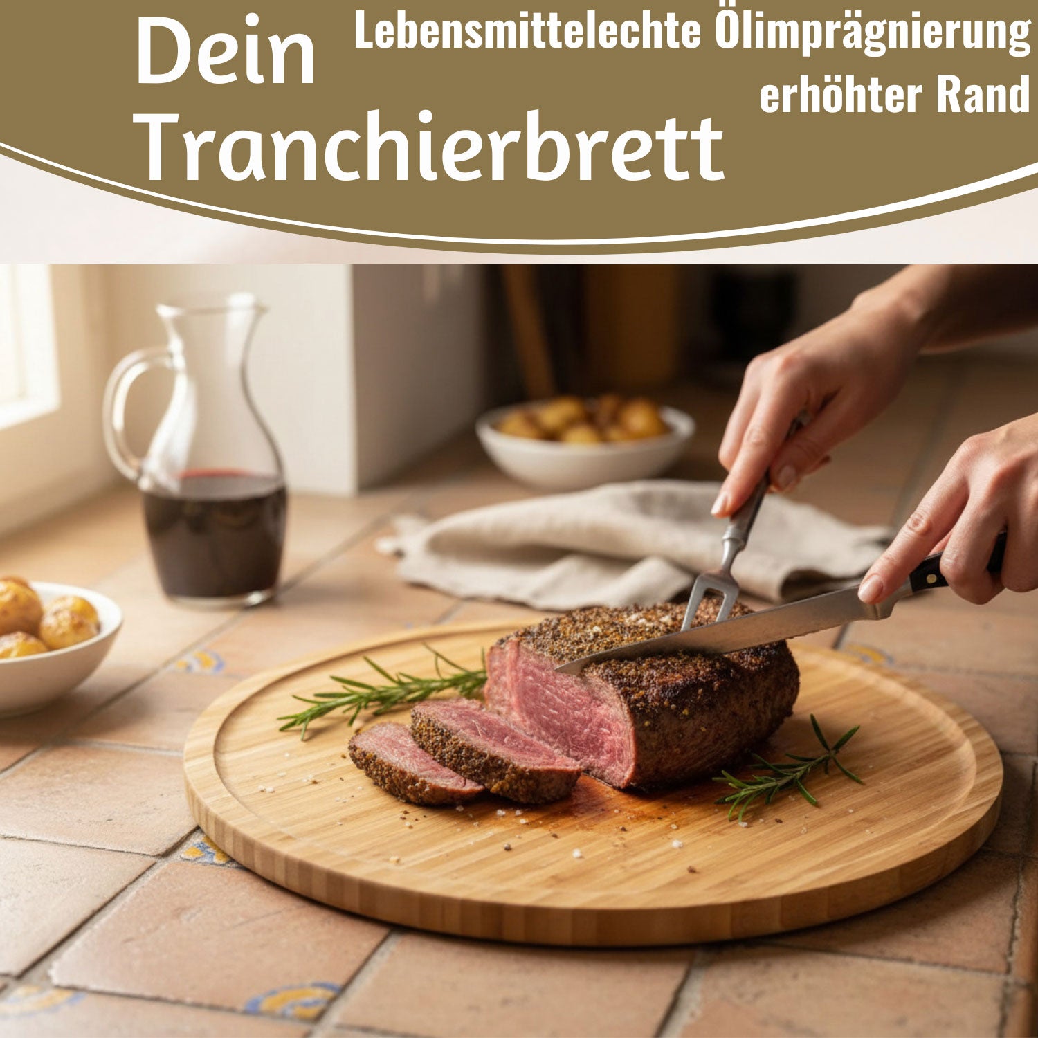 LS-LebenStil XL Pizzateller Bambus Rund 32cm Servierteller