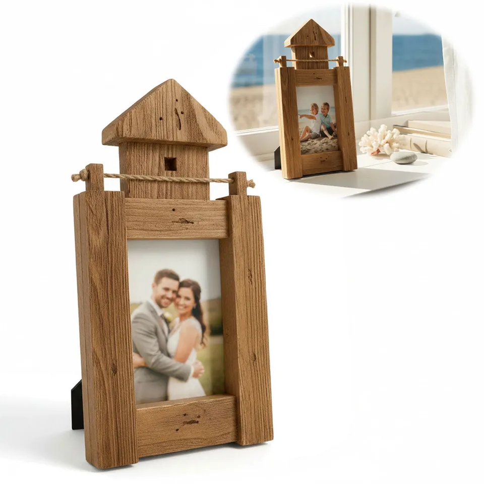 LS-LebenStil Bilderrahmen Holz Leuchtturm braun 30 cm 10x15