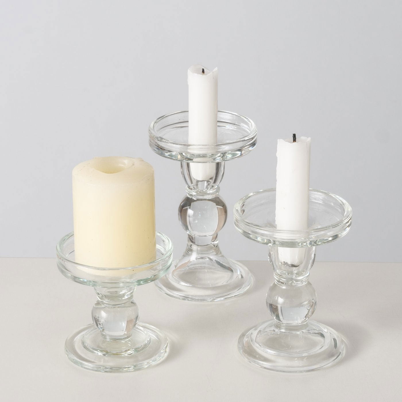 LS-LebenStil Glas Kerzenständer Klar 3er Set 28cm