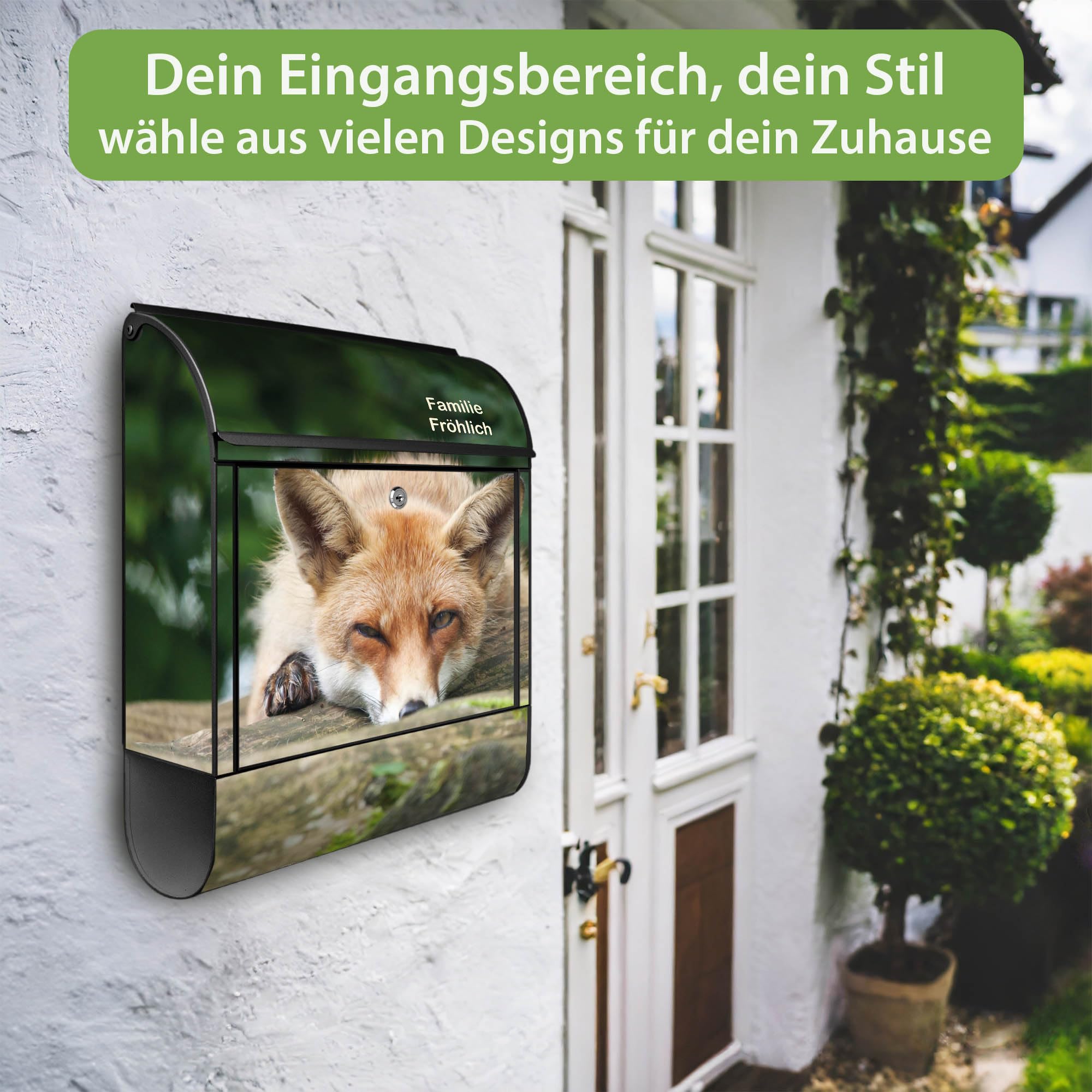 Banjado Briefkasten Fuchs Relax Postkasten schwarz mit Name A4