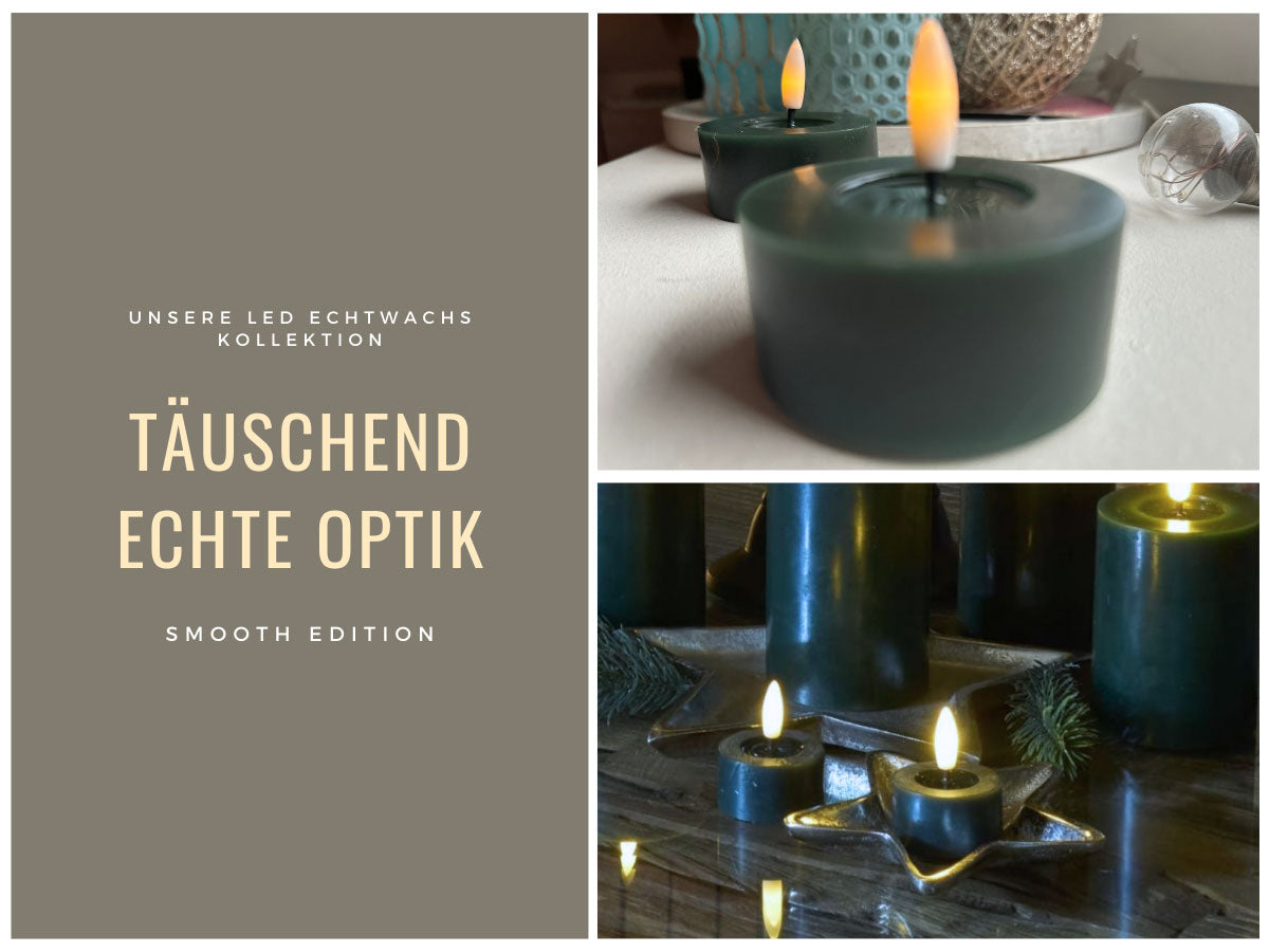 LS-LebenStil Ribe LED Teelichter Grün 6,8cm Echtwachs 2er