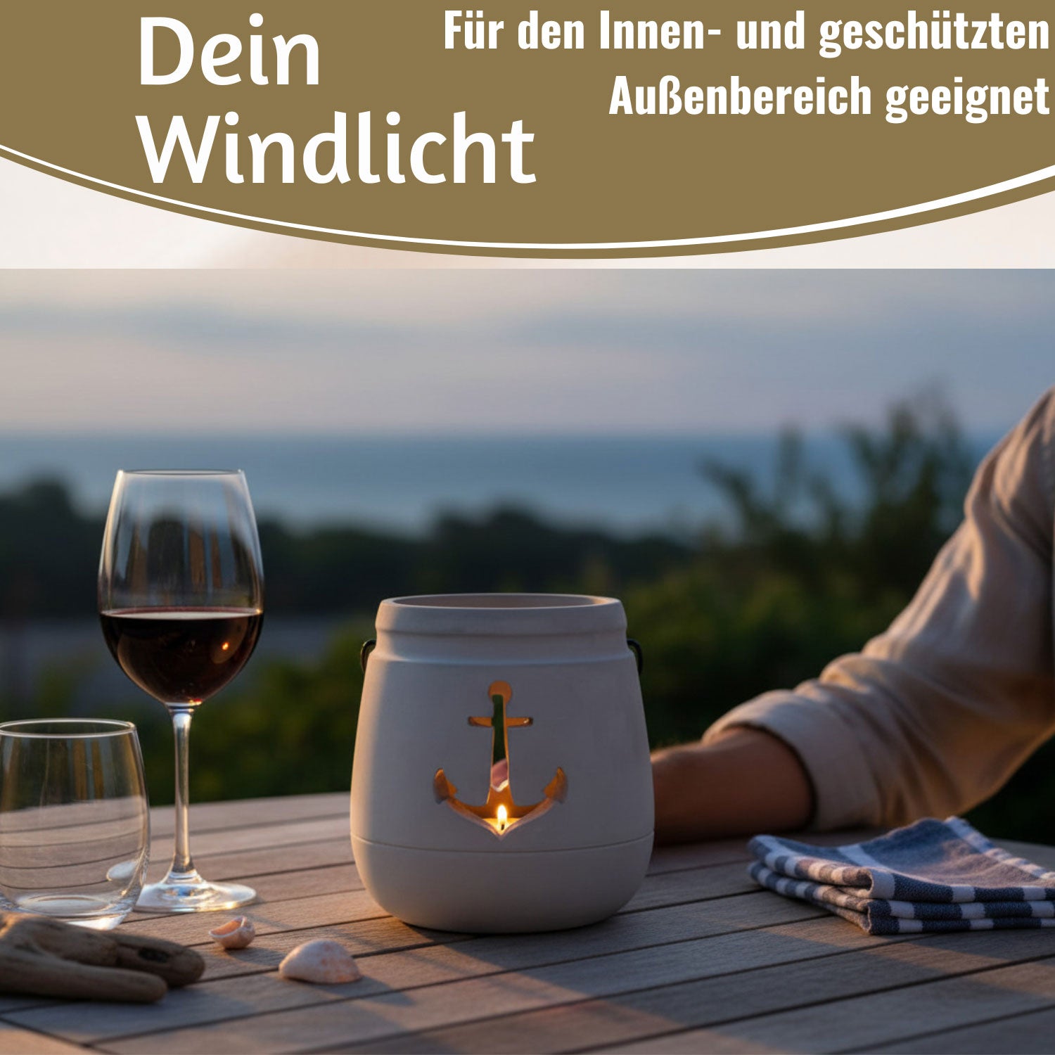 Ib Laursen Windlicht Beton Anker grau 13cm mit Henkel