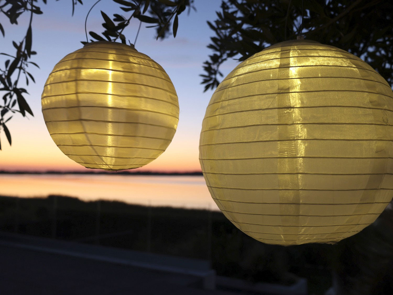 LS-LebenStil Solar LED Lampion Gelb 30cm Nylon Hängelampe