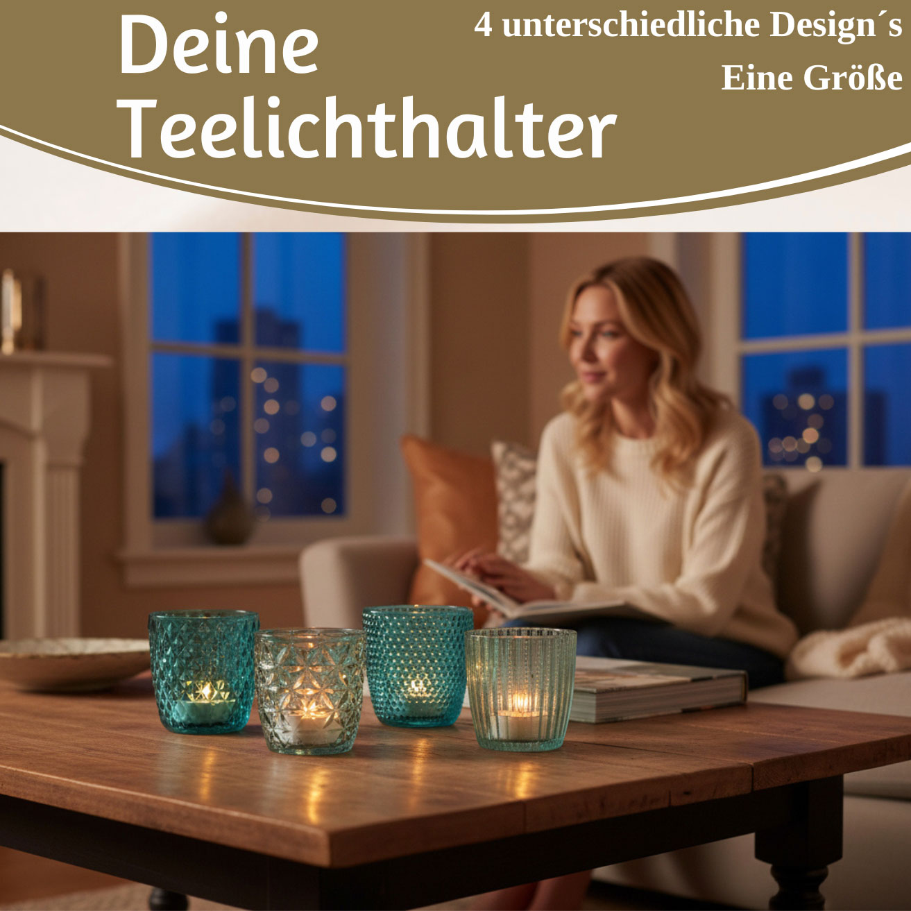 LS-LebenStil Küche & Haushalt Teelichthalter Glas türkis 7cm 4er Set