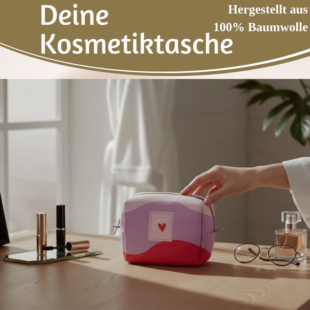 LS-LebenStil Kosmetiktasche Herz 14x11cm rosa Baumwolle