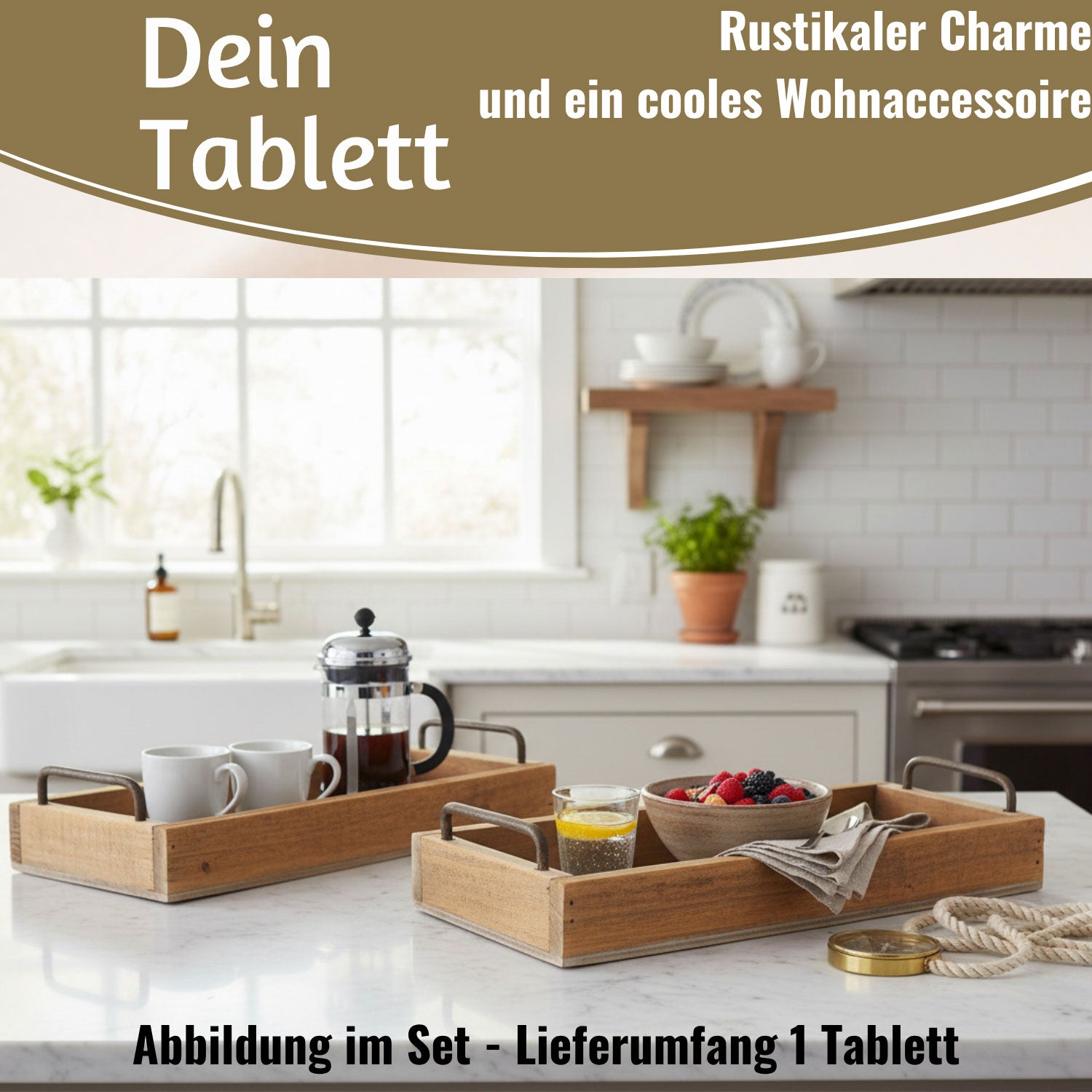 LS-LebenStil List Serviertablett Holz Braun 32x14cm Griff