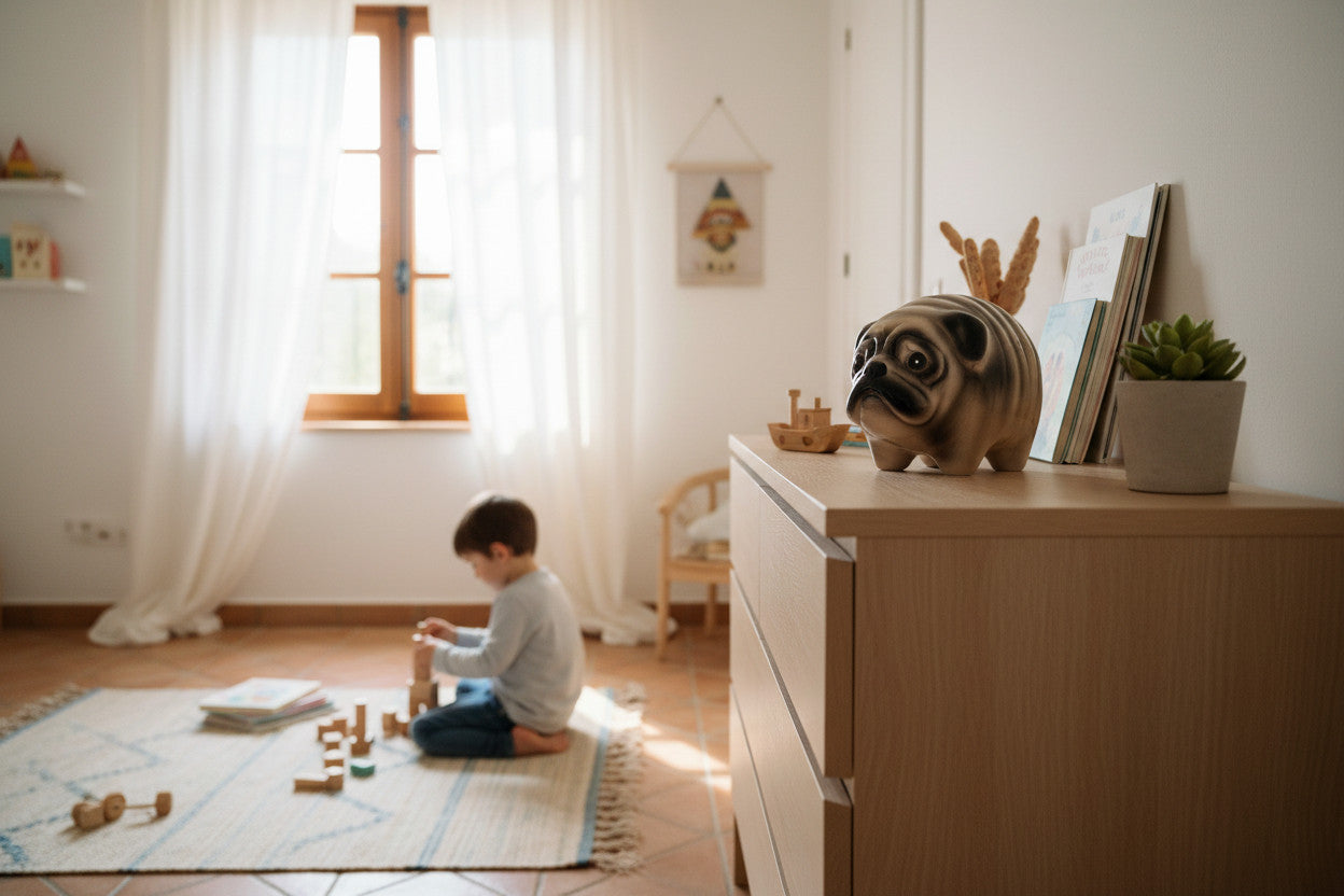 LS-LebenStil Mops Spardose Keramik 13cm abschließbar Hund