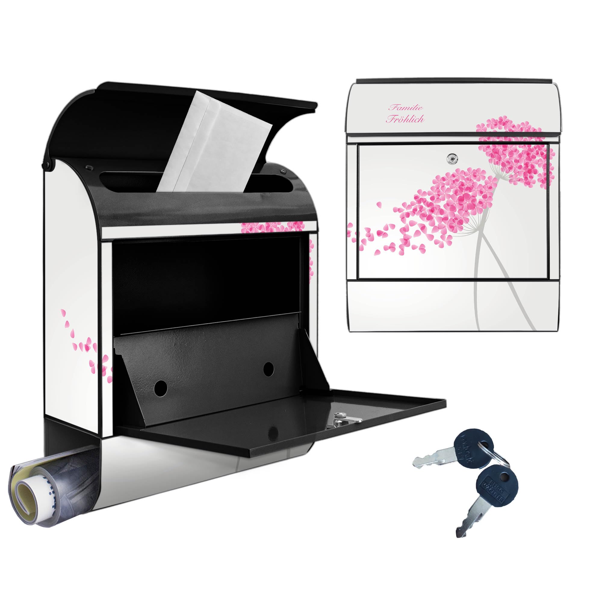 Banjado Briefkasten Holunder Pink 38,5x46,5x13cm Stahl schwarz