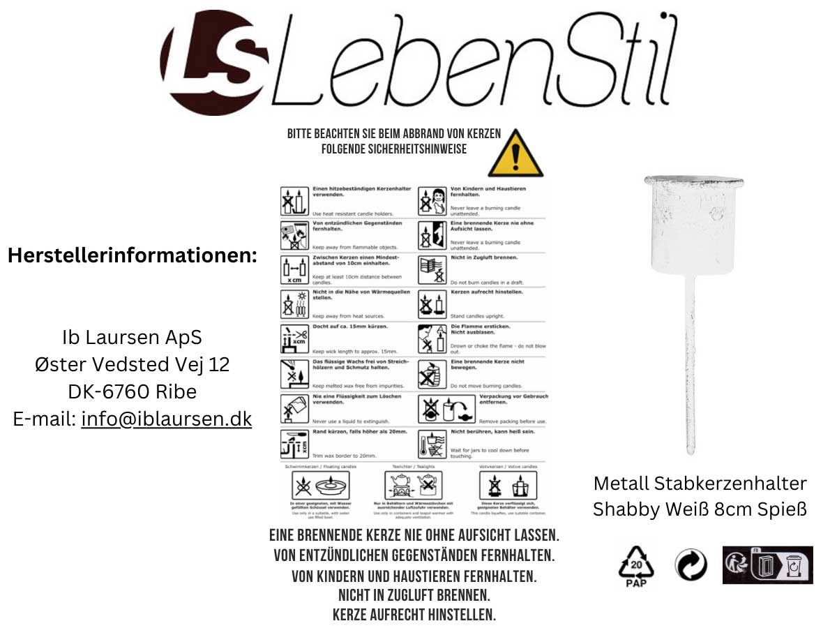 IB Laursen Stabkerzenhalter Metall Shabby Weiß 8cm
