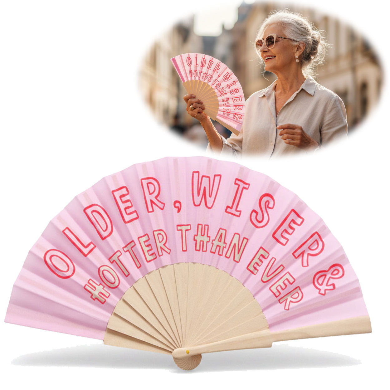 LS-LebenStil Older Wiser Hotter Fächer Pink Rot faltbar