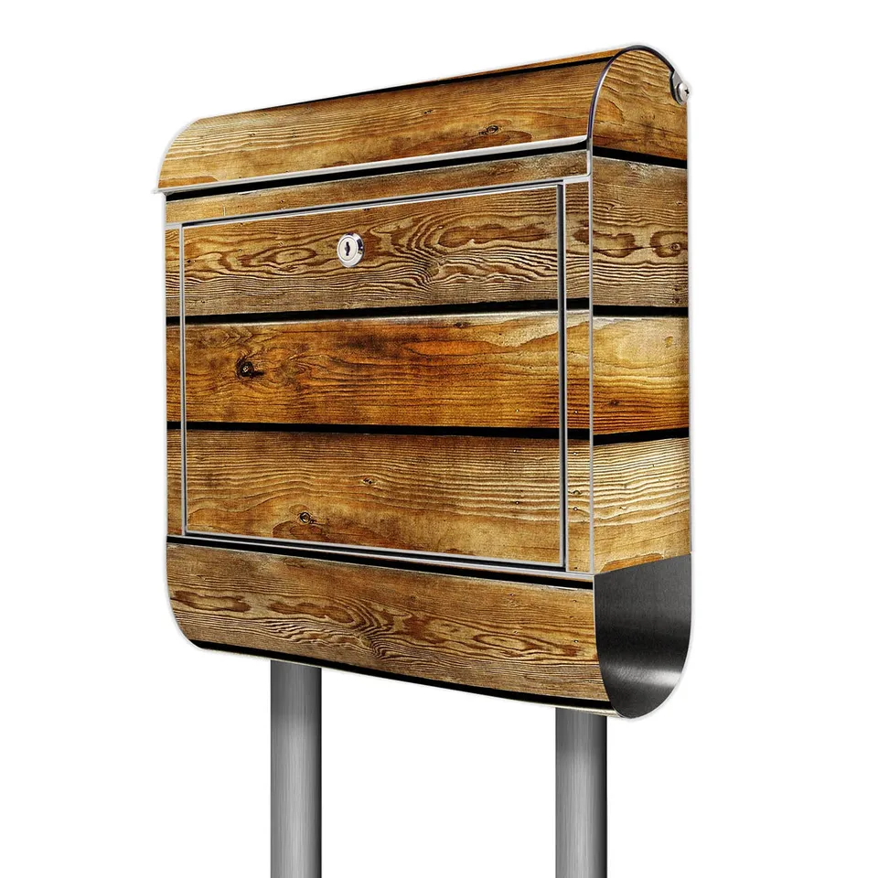 Banjado Briefkasten Holzbretter Standbriefkasten silber A4