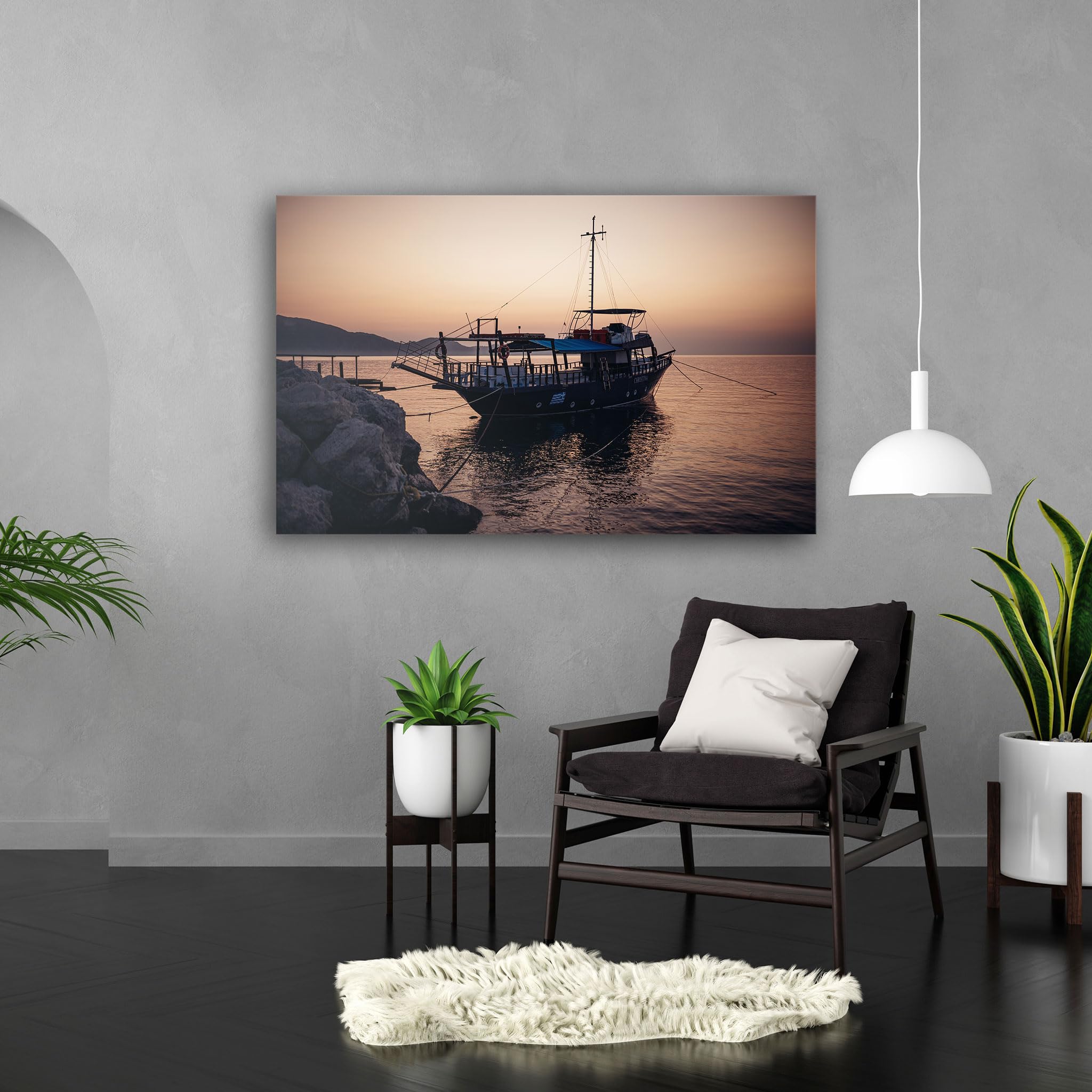 Hustling Sharks Wandbilder Boot bei Sonnenuntergang Wandbild 40x30 cm