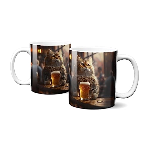 Hustling Sharks Wandbilder Durstige Katze Tasse 330ml weiß Keramik
