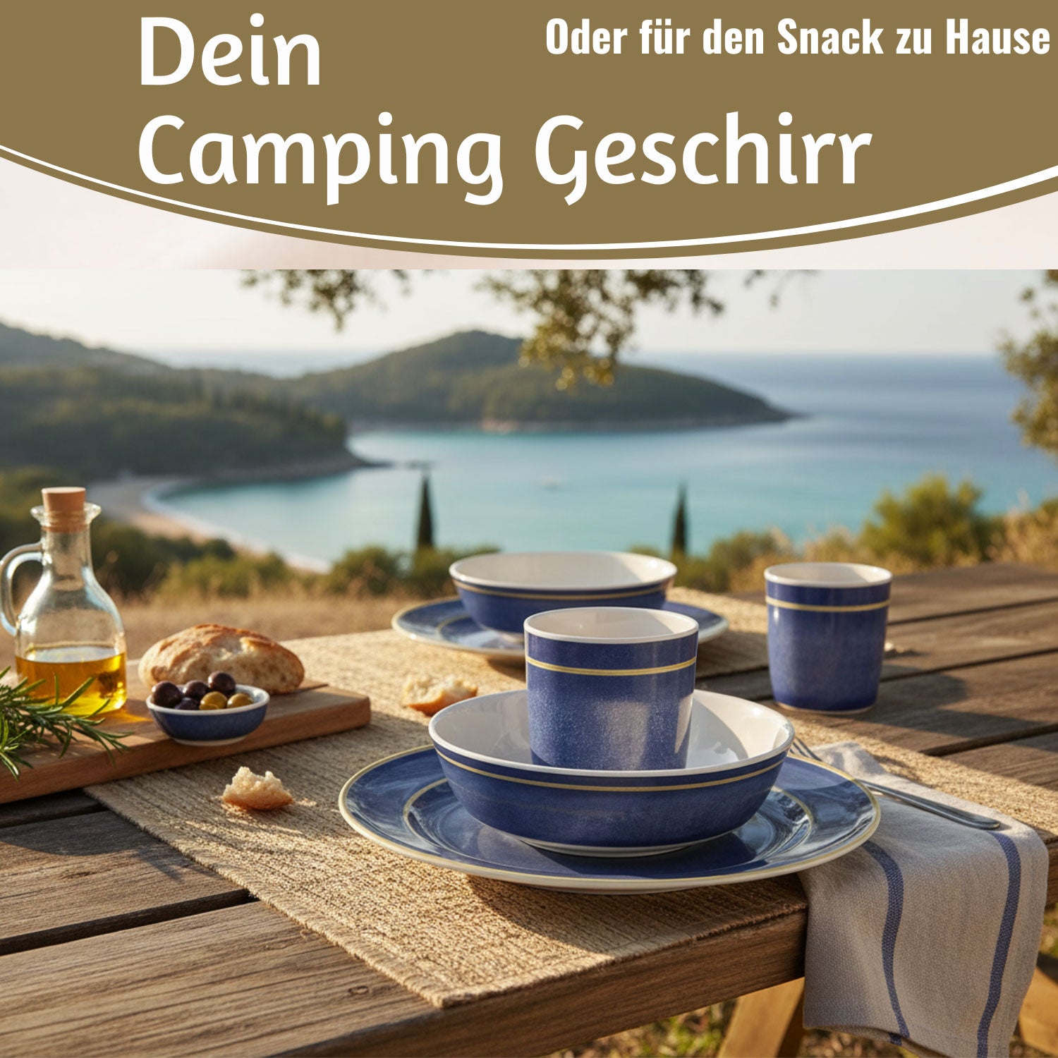 LS-LebenStil Camping Geschirr Set 12tlg Maritim 4 Personen