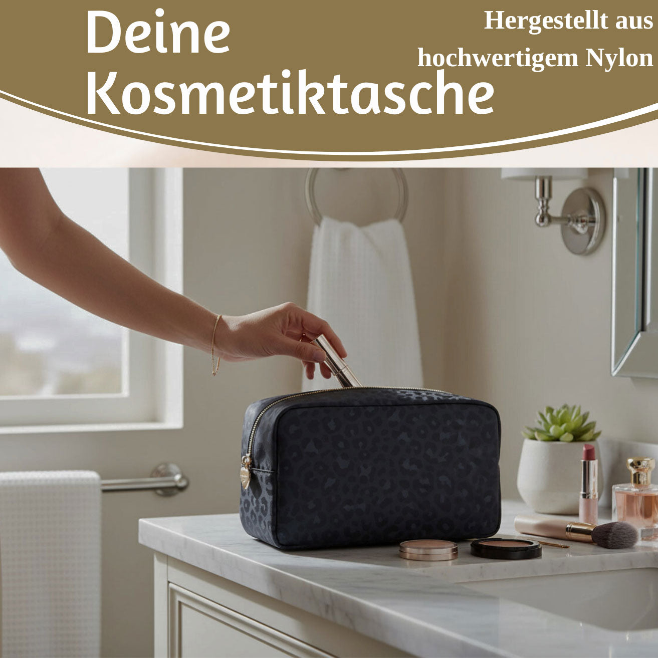 Mimi's Glow Kulturtasche Romy 26x14cm leo grau Kosmetiktasche