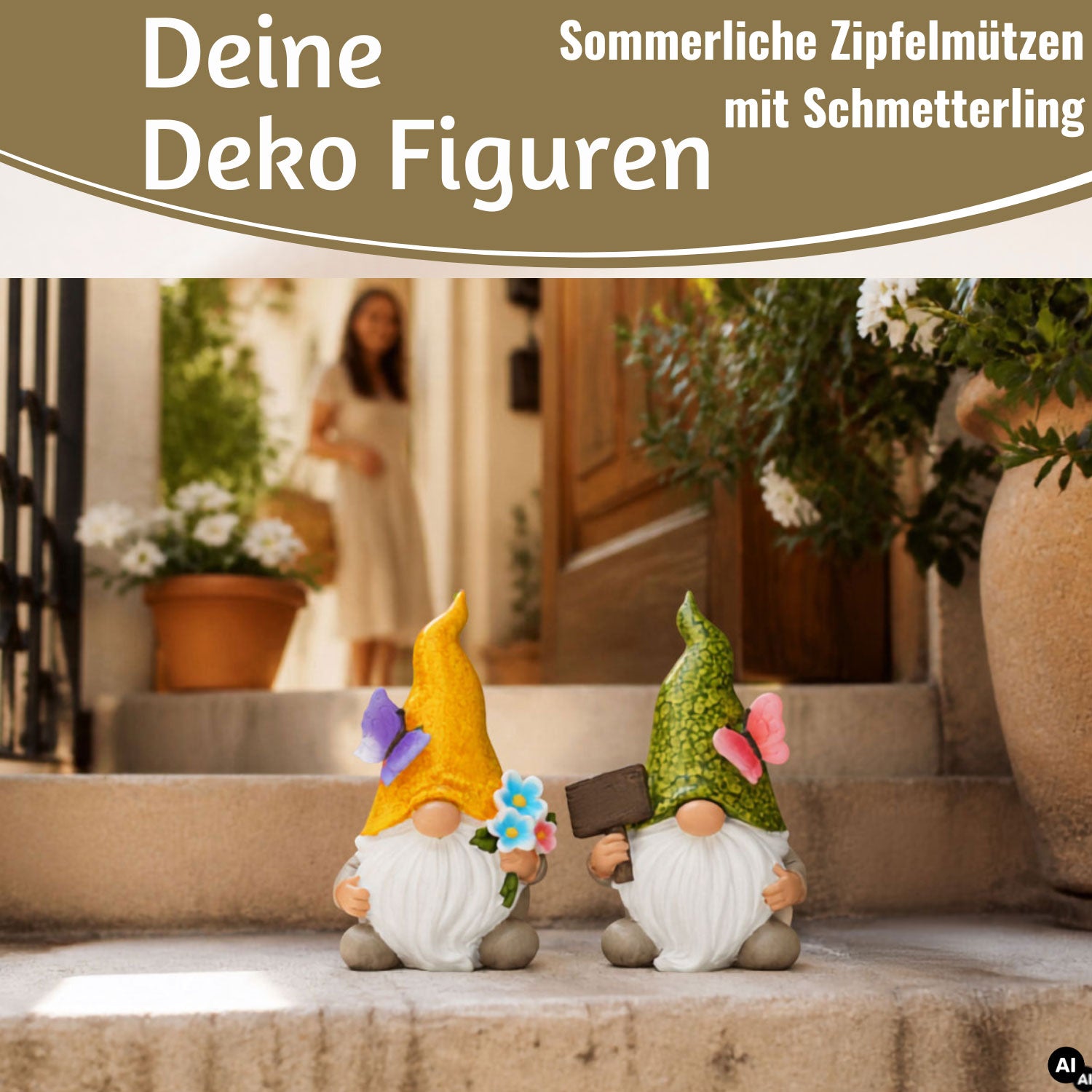 LS-LebenStil Welcome Wichtel 2er-Set 15 cm Polyresin Sommer