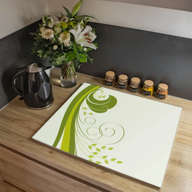 Banjado Herdabdeckplatten Green Swirl Glas 60x52cm 1-teilig