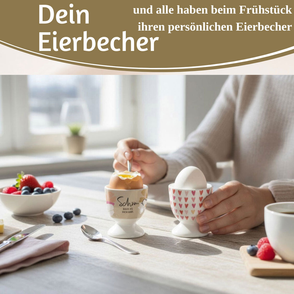 LS-LebenStil Küche & Haushalt Spruch Eierbecher Porzellan Gold 6cm
