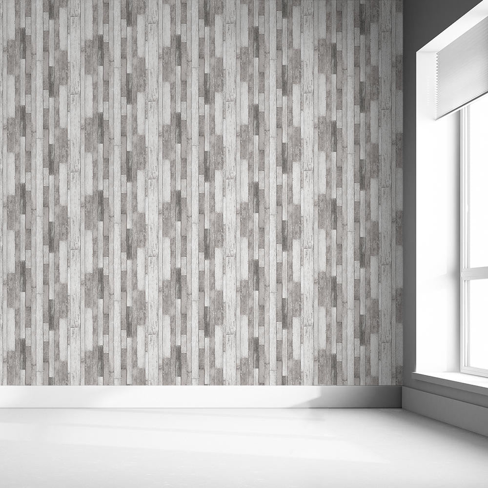 Mineheart Wallpaper Rustic Wood Tapete Grau-Weiß Holzoptik