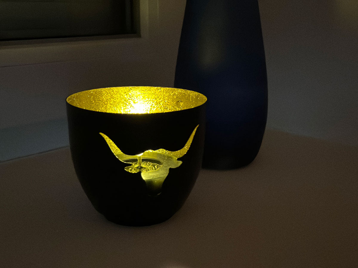 LS-LebenStil Teelichthalter Büffel Metall 9cm schwarz gold