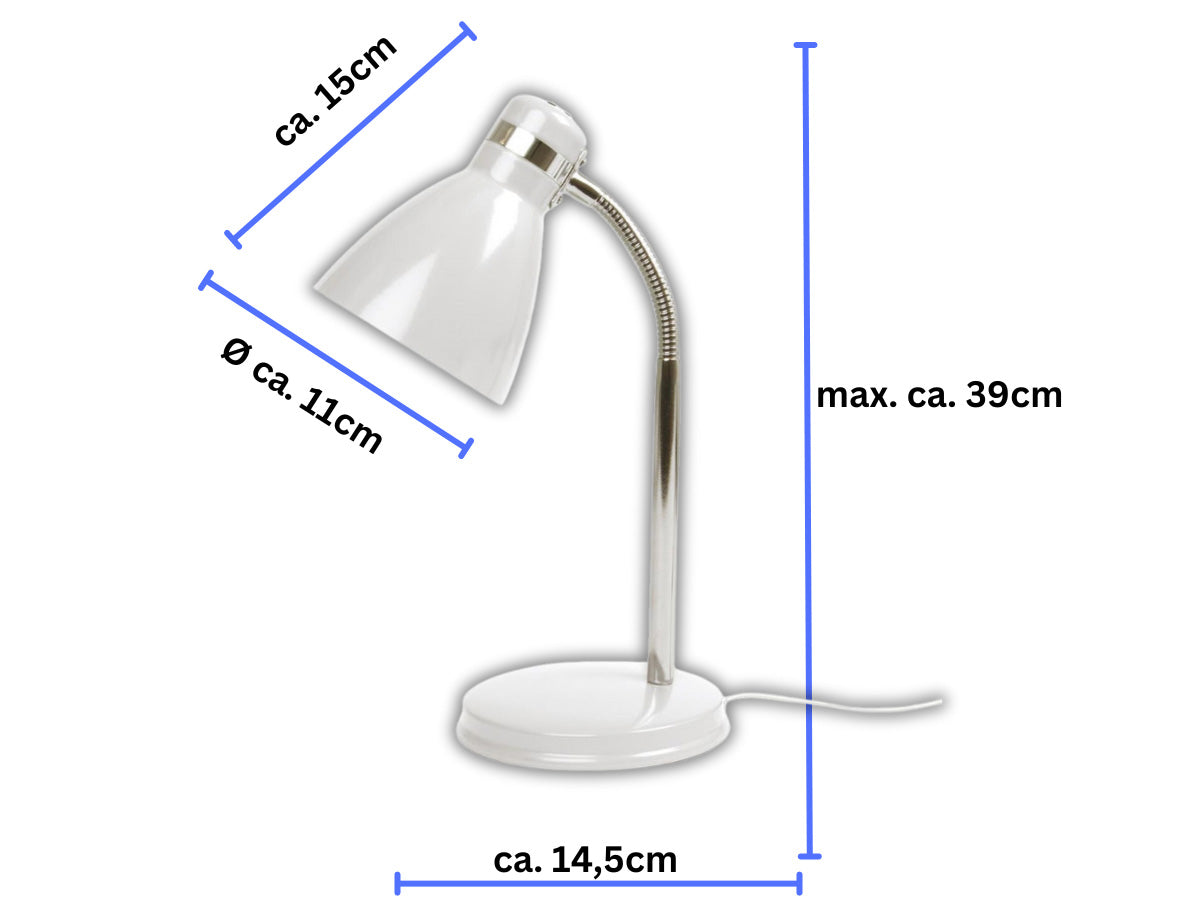 LS-LebenStil List Tischlampe 39cm Weiß-Silber E27 Schwenkarm