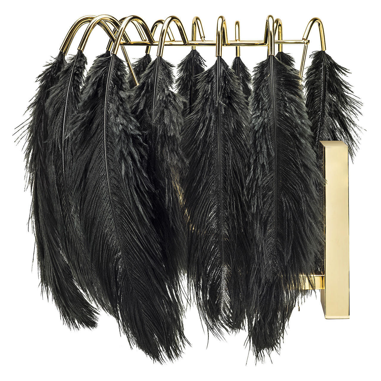 Mineheart Feather Wandleuchte Schwarz Federn Gold 45 cm