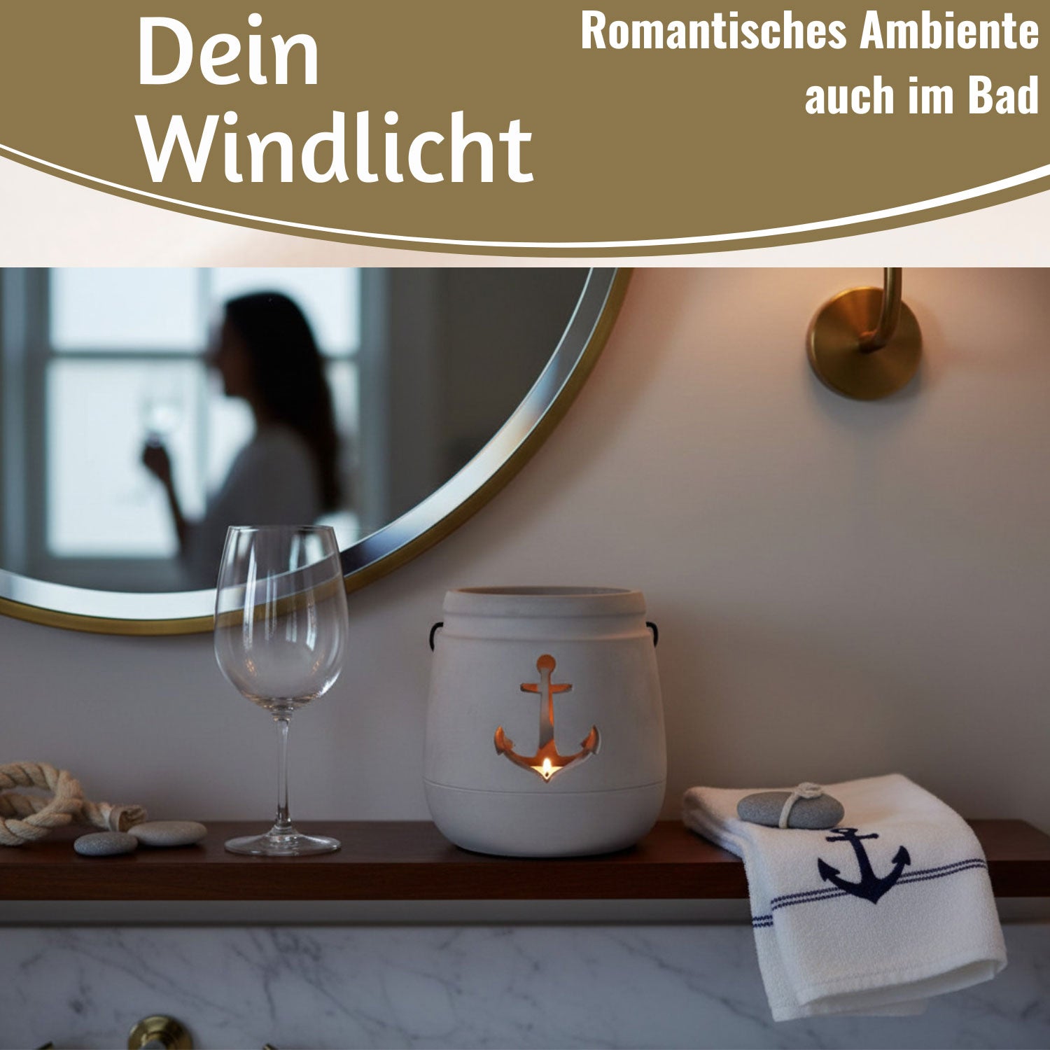 Ib Laursen Windlicht Beton Anker grau 13cm mit Henkel
