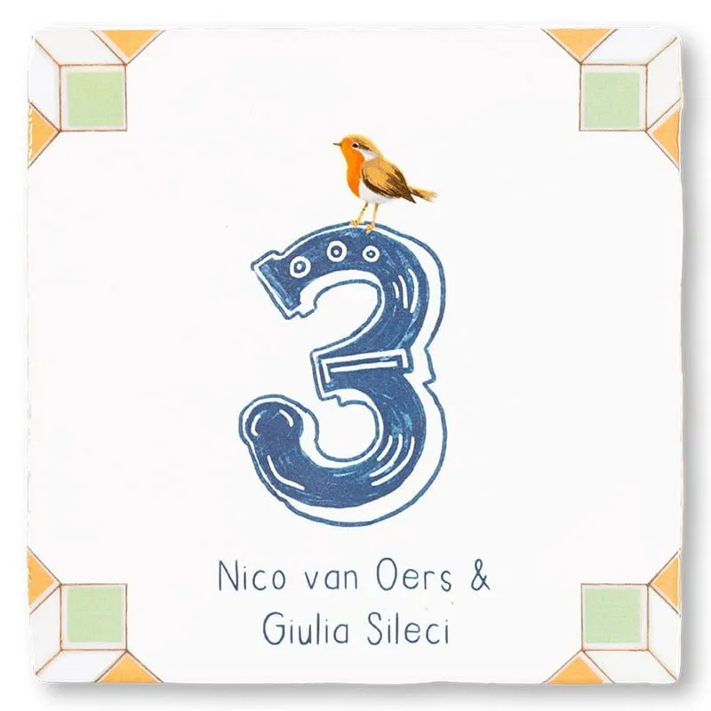 Storytiles Delft Blue 't Roodborstje telt Fliese 10x10 personalisierbar