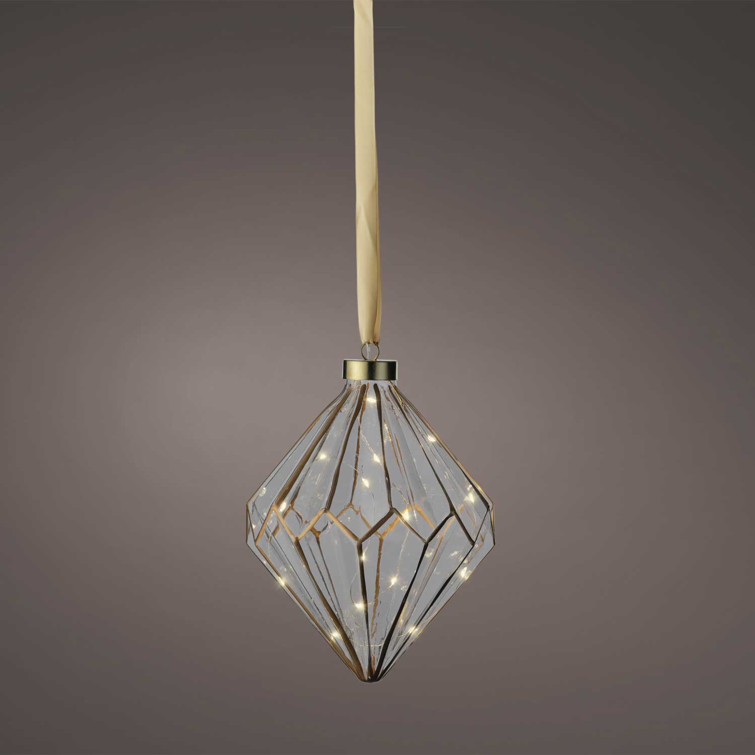 LS-LebenStil Kampen Lichtkugel Glas Gold 15 LED 16cm Timer