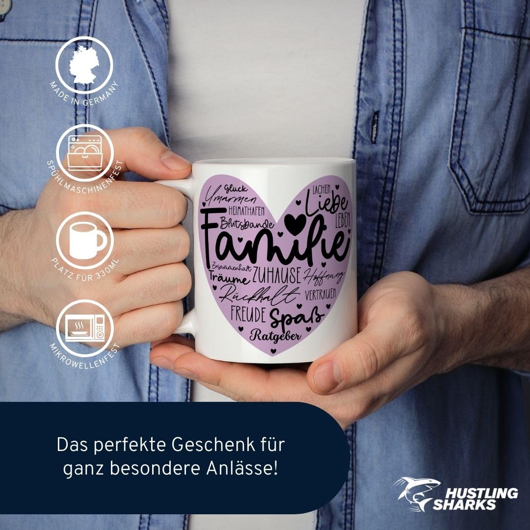 Hustling Sharks Familie Tasse 330ml weiß Liebe Spruch Geschenk