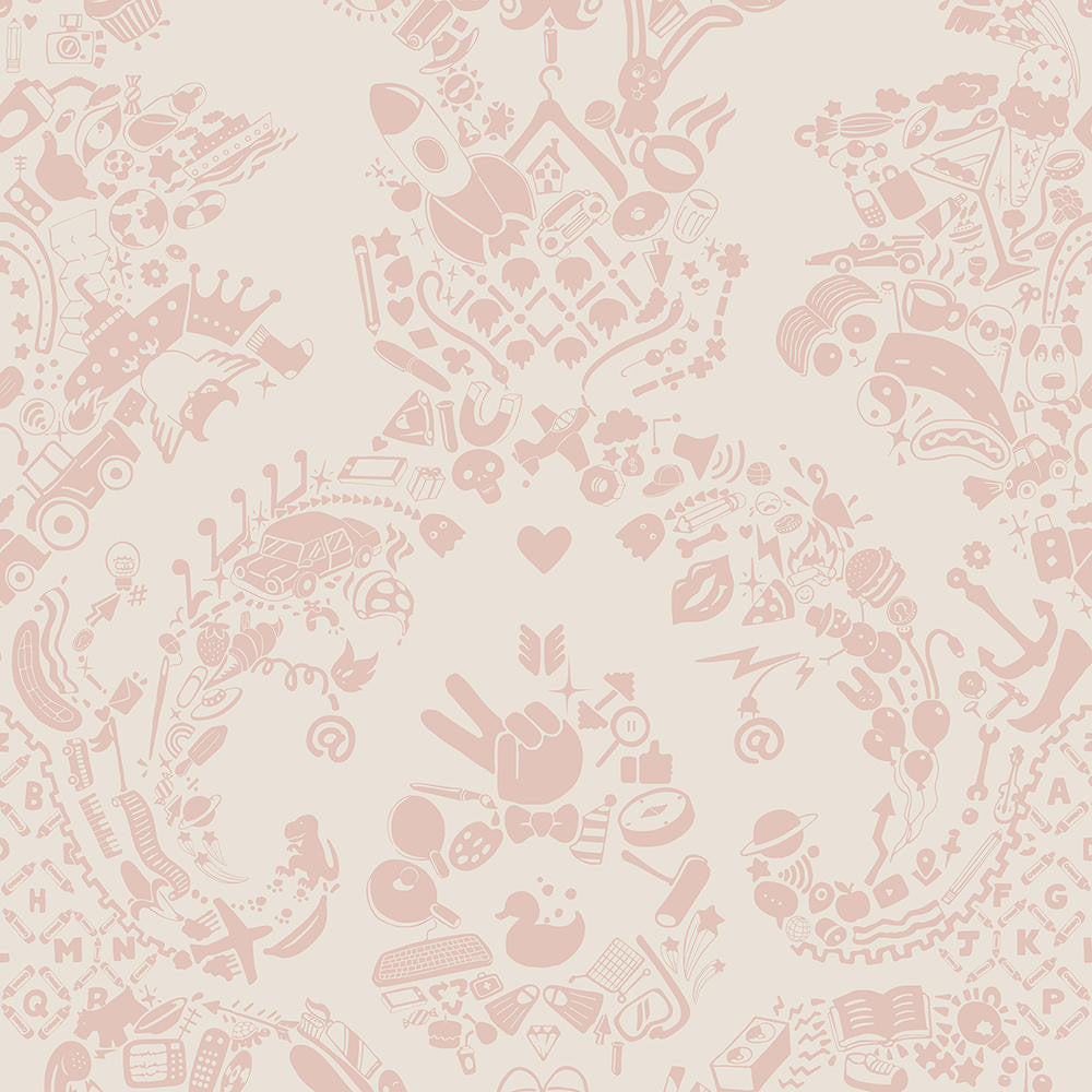 Mineheart Wallpaper New World Damask Tapete Rosa Weiß A3