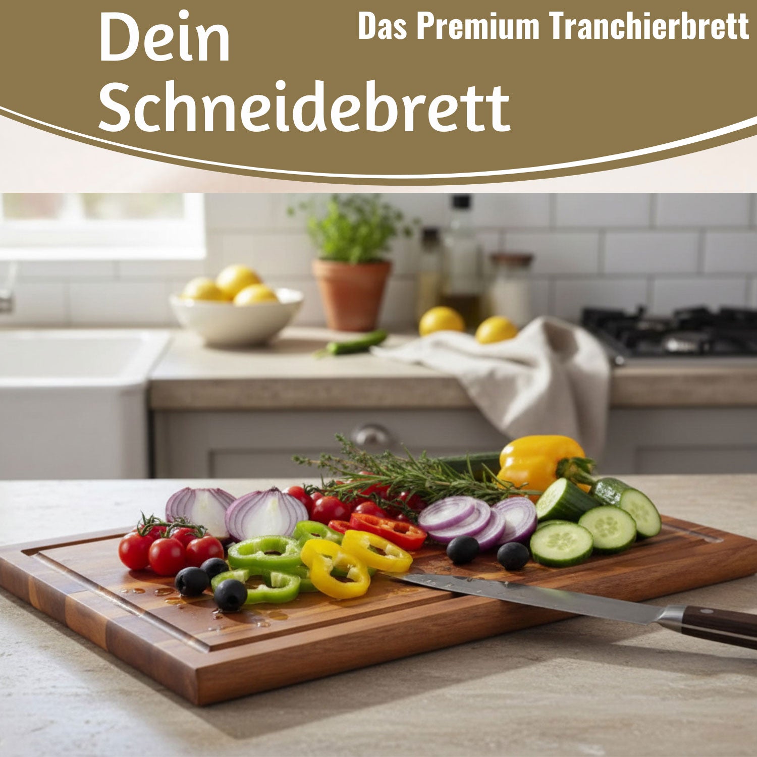 LS-LebenStil Profi Holz Schneidebrett Akazie 32x21cm Saftrille