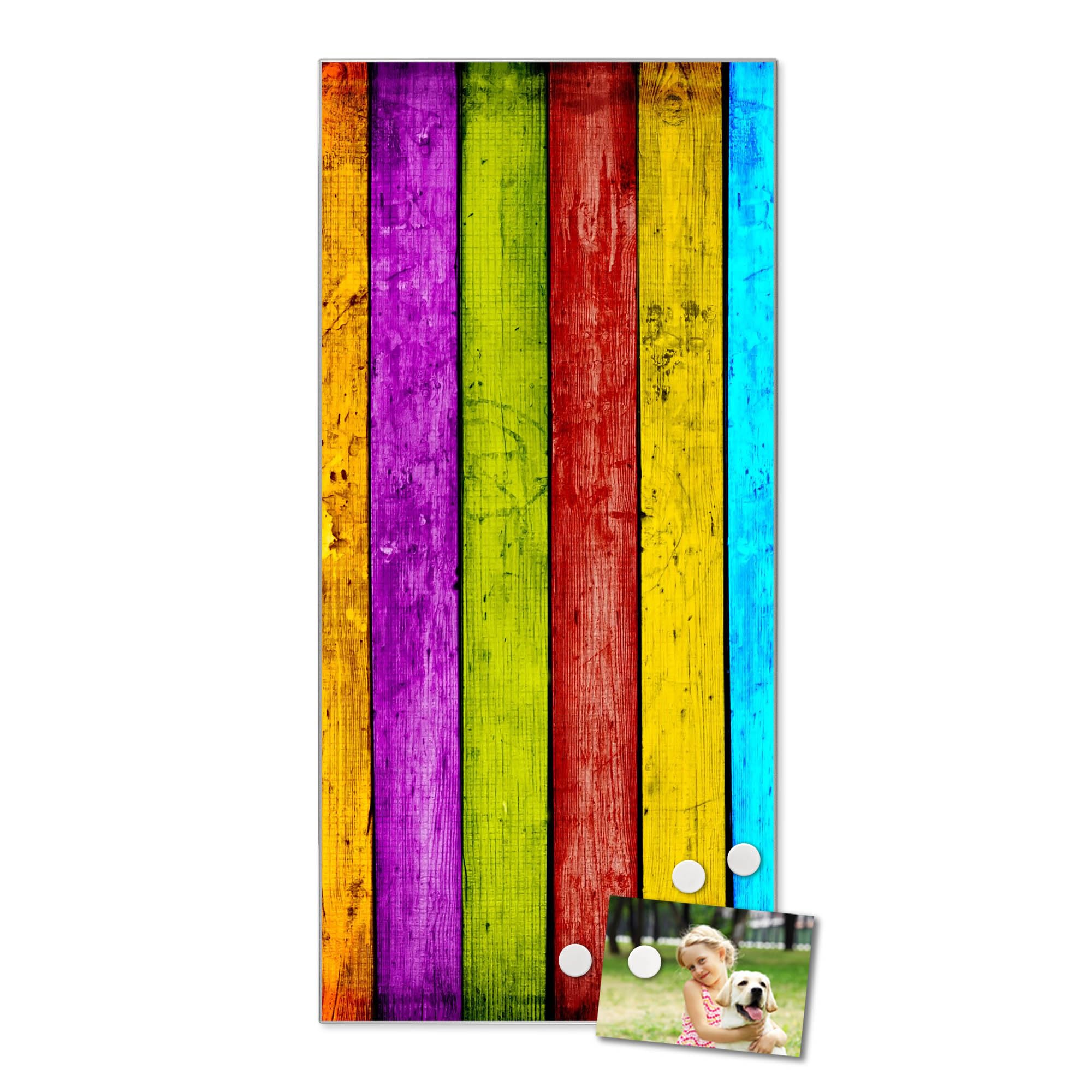 Banjado Magnettafel Bunte Holzlatten Memoboard 37x78 cm Silber