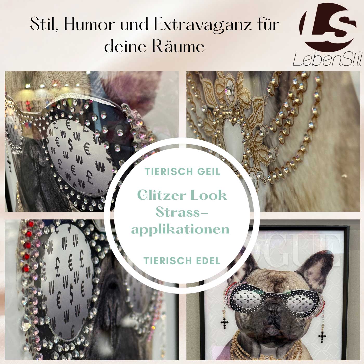 LS-LebenStil Doggy Wandbild Bulldogge 40x60cm Vogue Natur