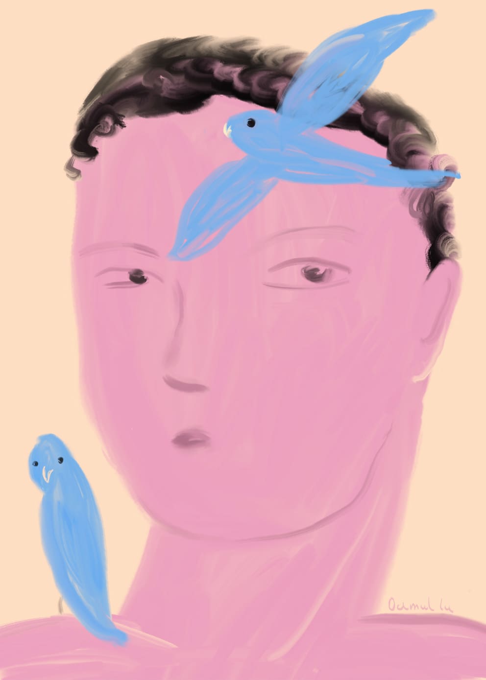 The Poster Club Boy and Parrot Kunstdruck 30x40 cm blau