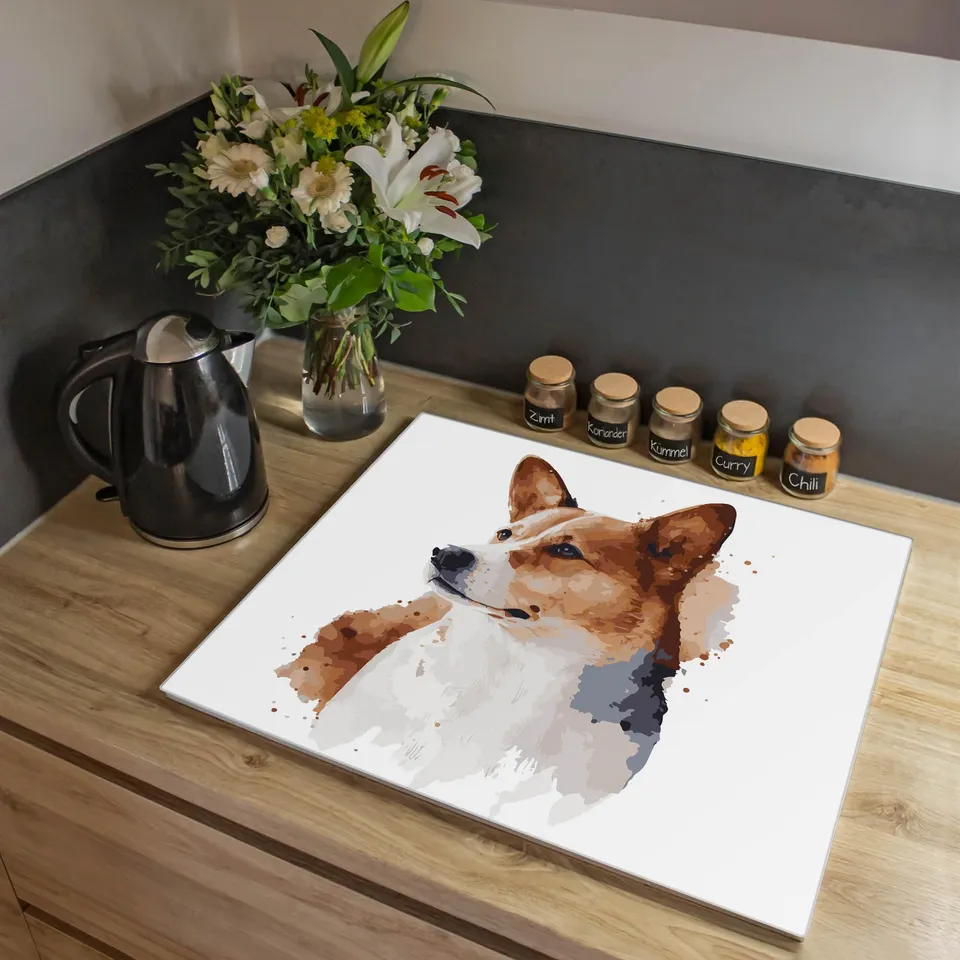Banjado Herdabdeckplatte Corgi Porträt Schneidebrett 60x52cm