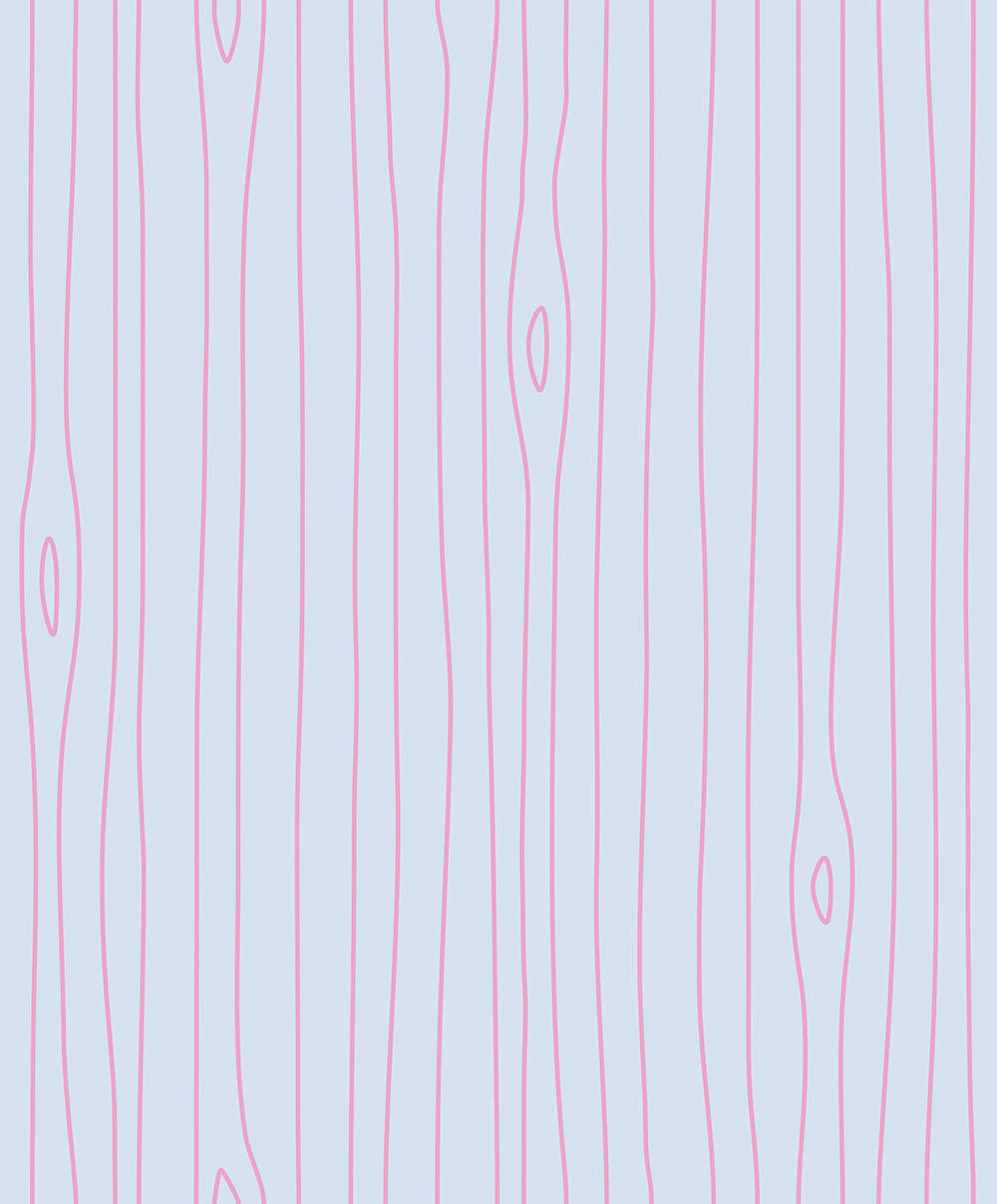 Mineheart Wallpaper Woodgrain Outline Tapete Hellblau-Rosa