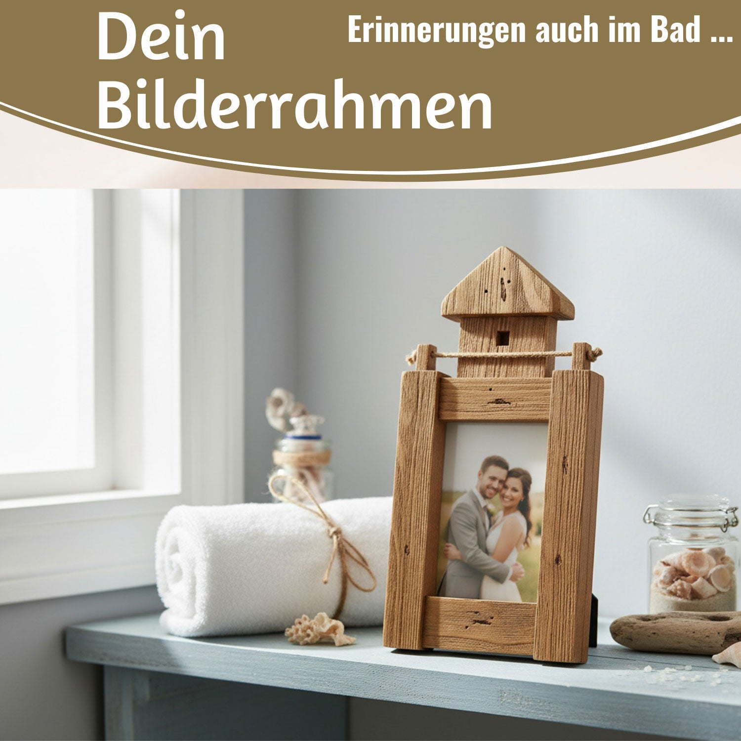 LS-LebenStil Bilderrahmen Holz Leuchtturm braun 30 cm 10x15