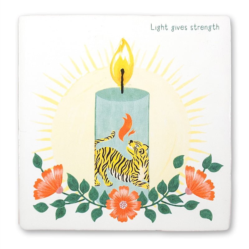 StoryTiles Delft Blue Licht geeft kracht Fliese S 10x10 cm Kerze