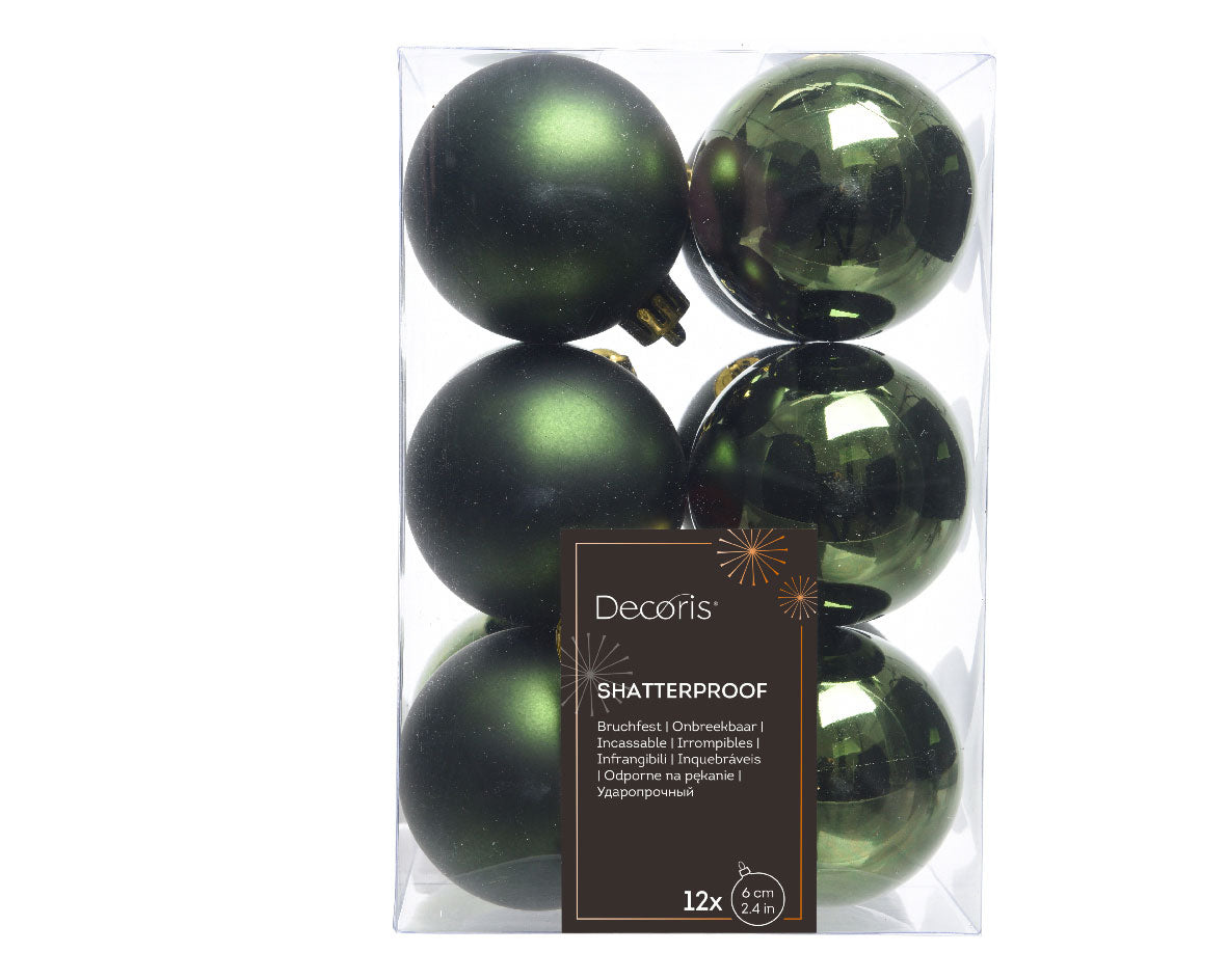 LS-LebenStil 12 Design Weihnachtskugeln 6cm Grün Pinie Set