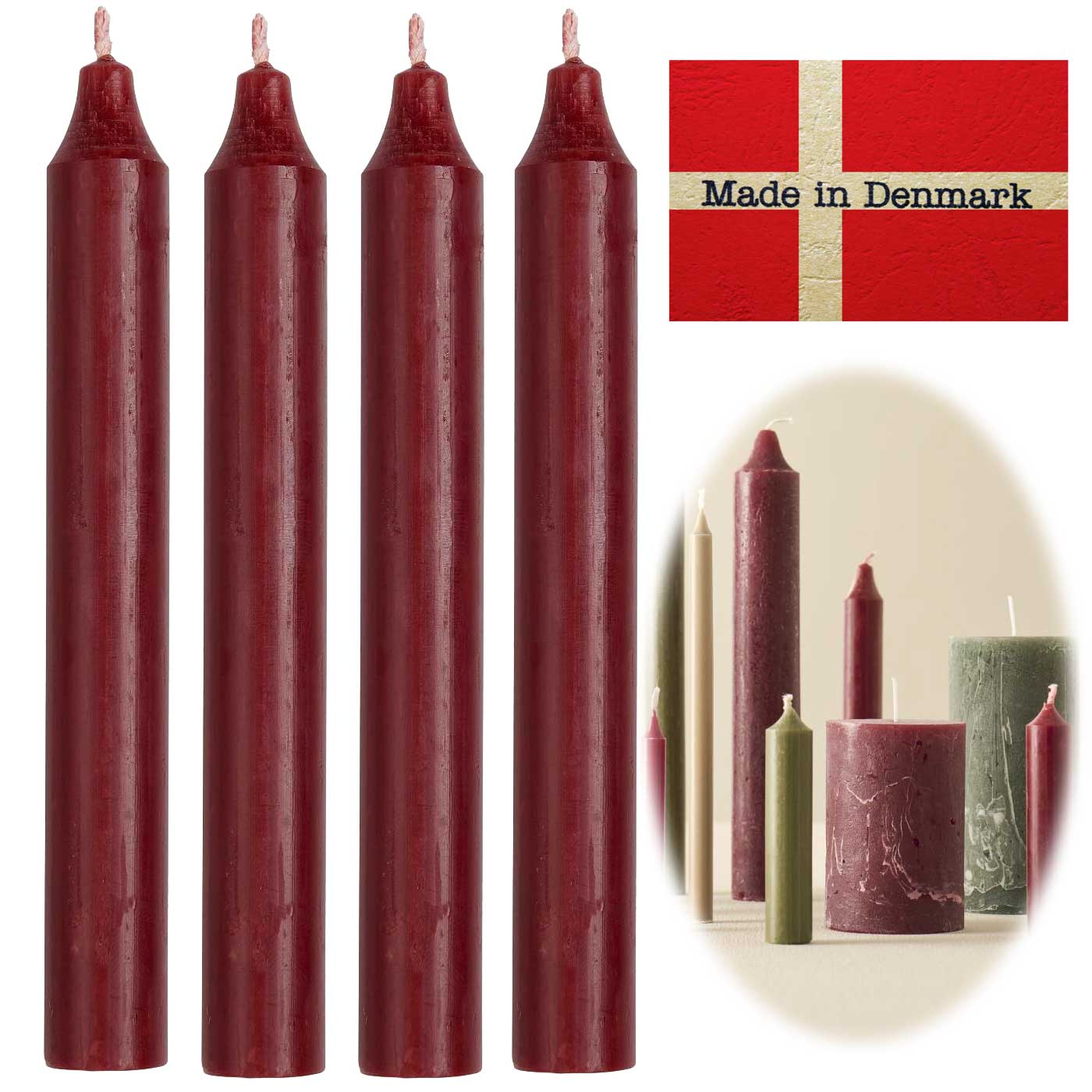 Ribe Stabkerzen Bordeauxrot 18x2,2 cm Rustik 4er Set Tafelkerze