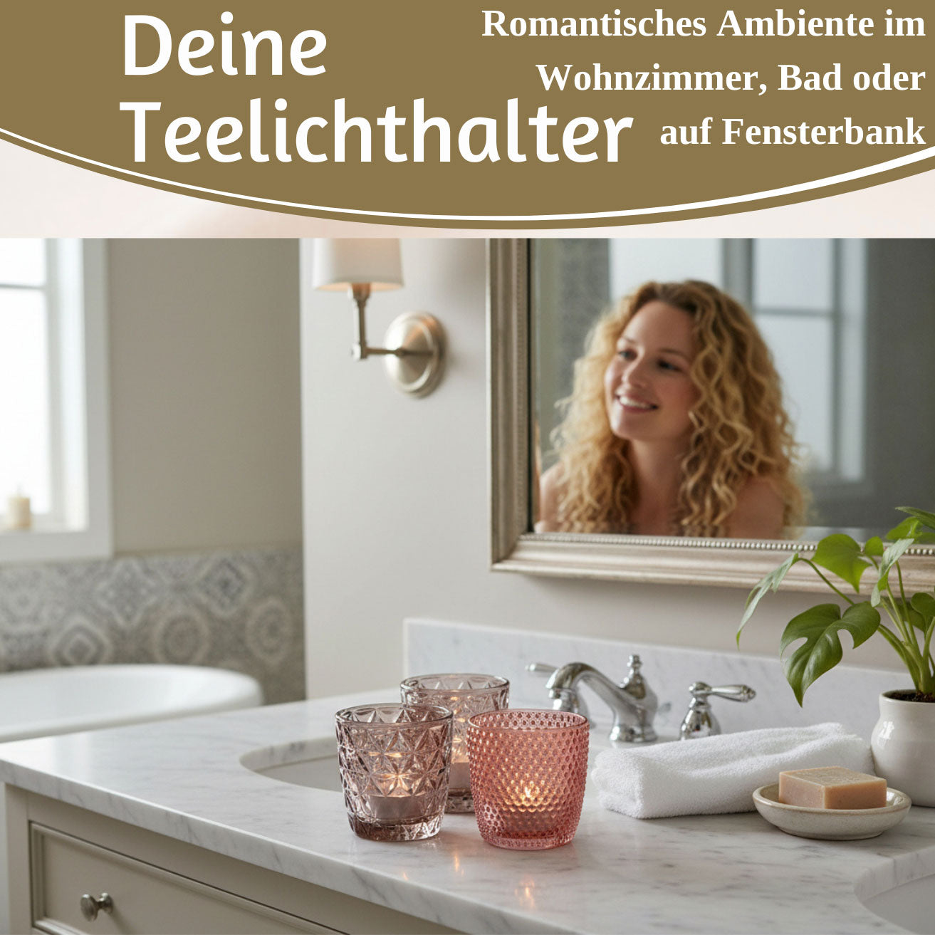 LS-LebenStil Retro Glas Teelichthalter Rosa 7cm 4er Set