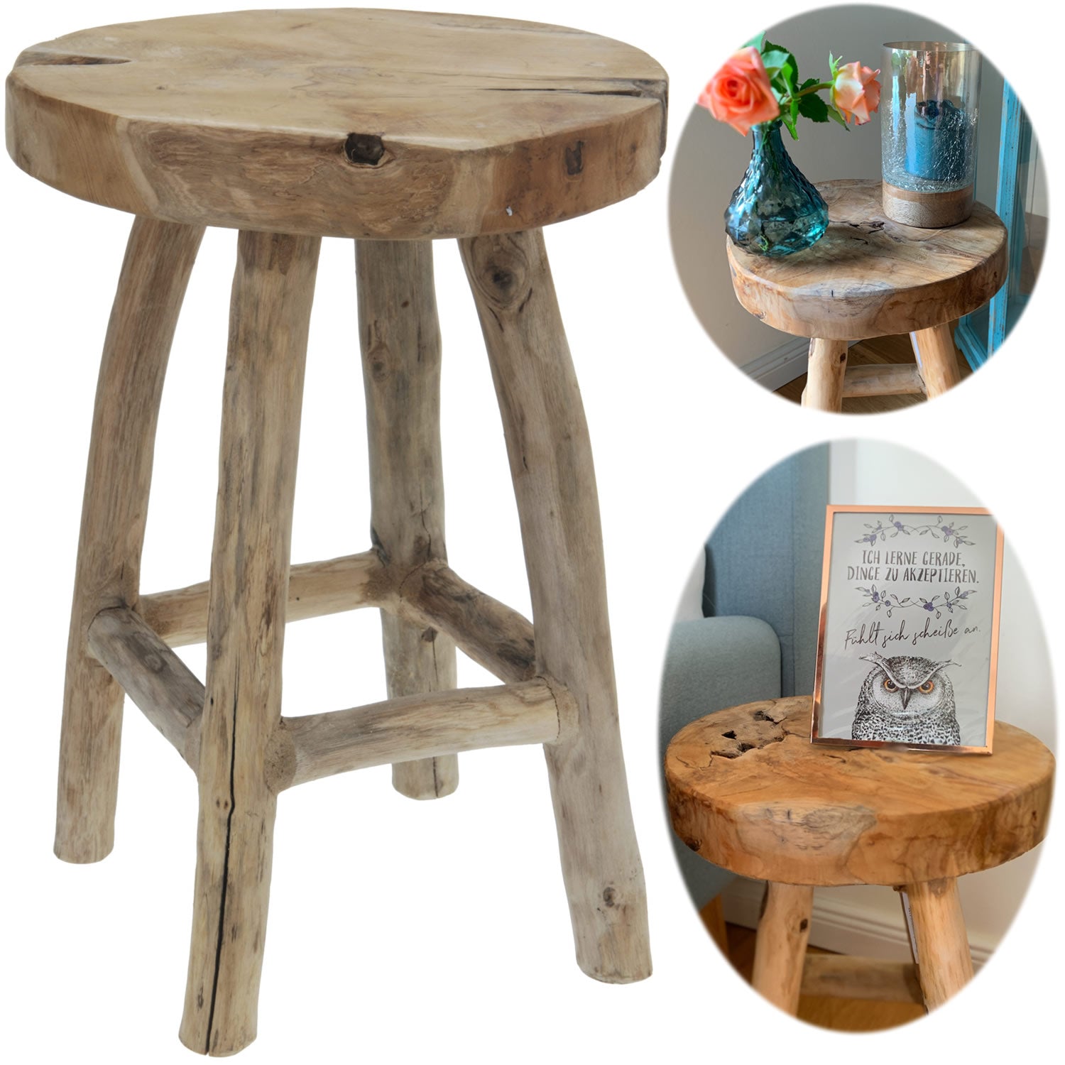 LS-LebenStil Möbel & Wohnen Teak Hocker 42cm Braun Massiv